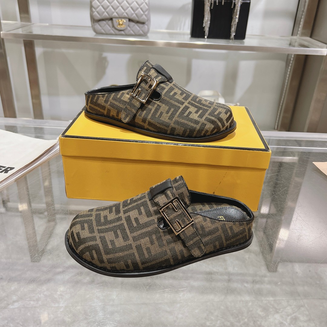 Fendi Feel Brown Fabric Sabots - PerfectKickZ