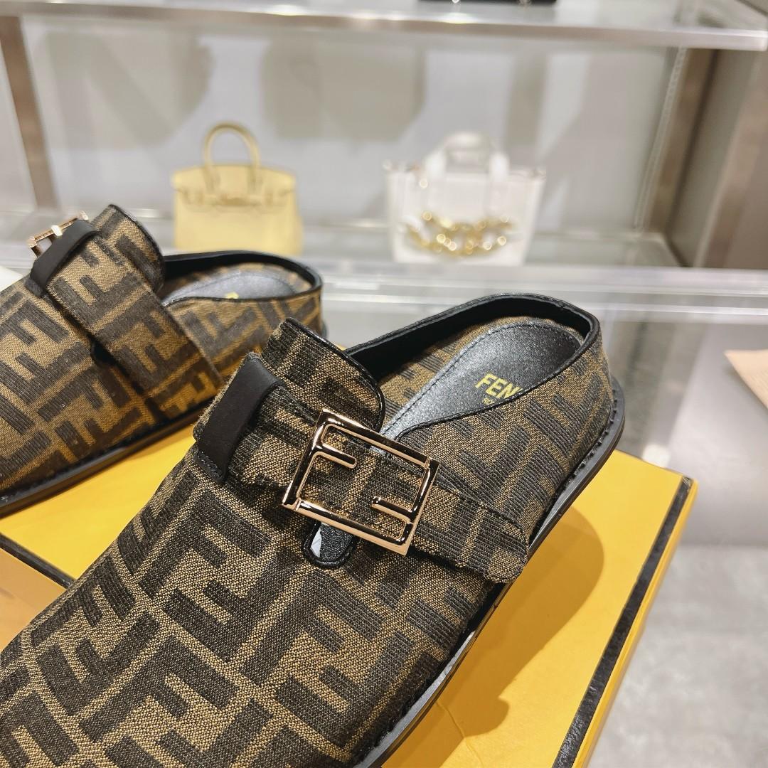 Fendi Feel Brown Fabric Sabots - PerfectKickZ