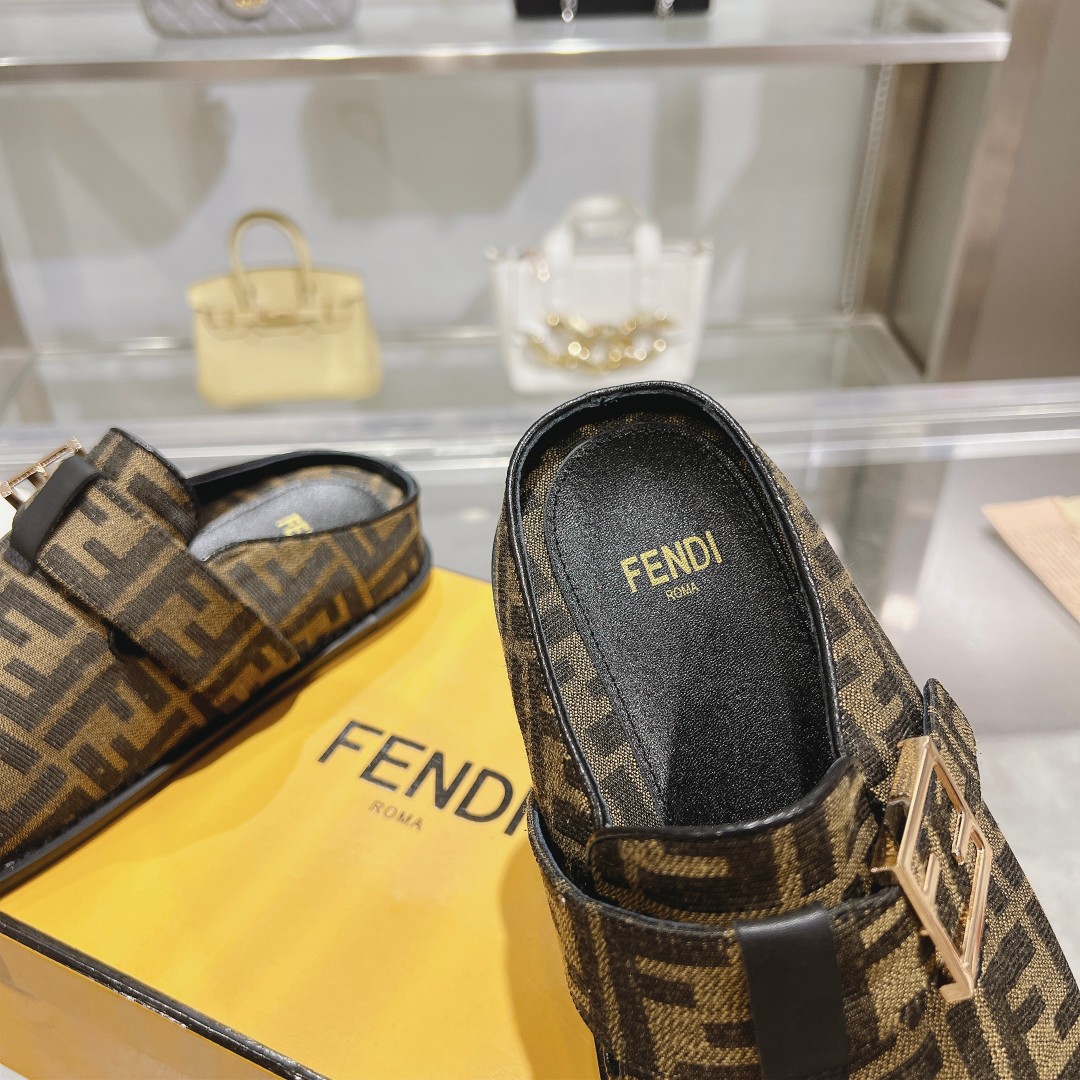Fendi Feel Brown Fabric Sabots - PerfectKickZ
