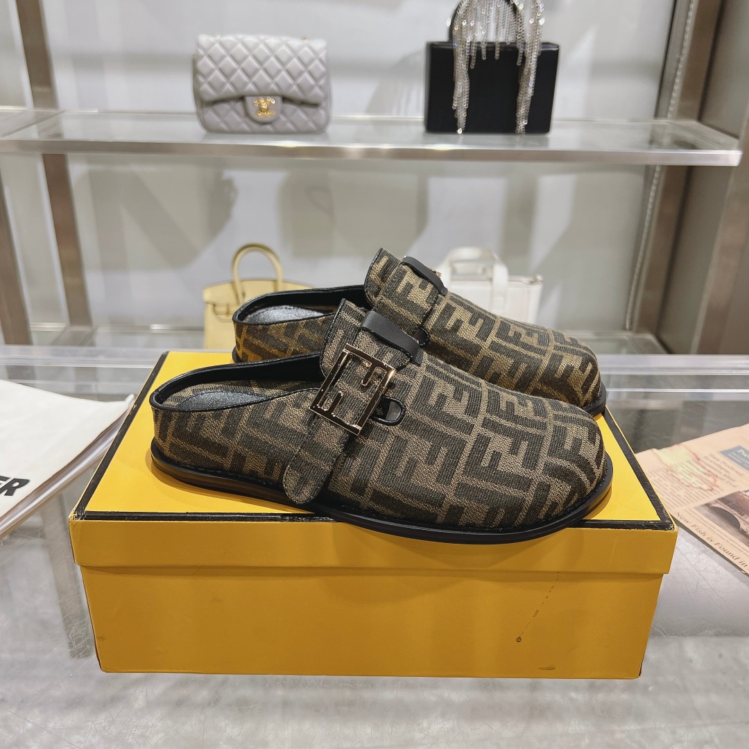 Fendi Feel Brown Fabric Sabots - PerfectKickZ