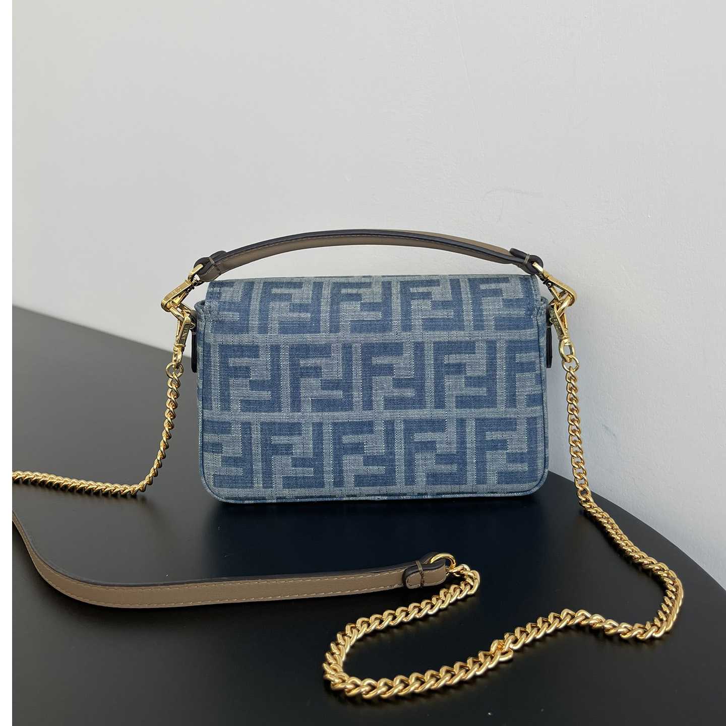 Fendi Baguette Mini Light Blue FF Denim Fabric Bag - PerfectKickZ