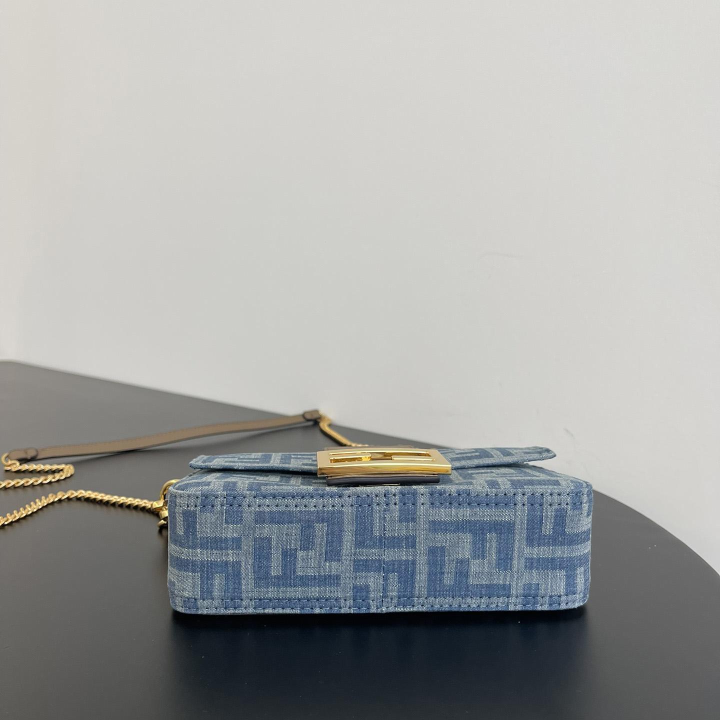 Fendi Baguette Mini Light Blue FF Denim Fabric Bag - PerfectKickZ