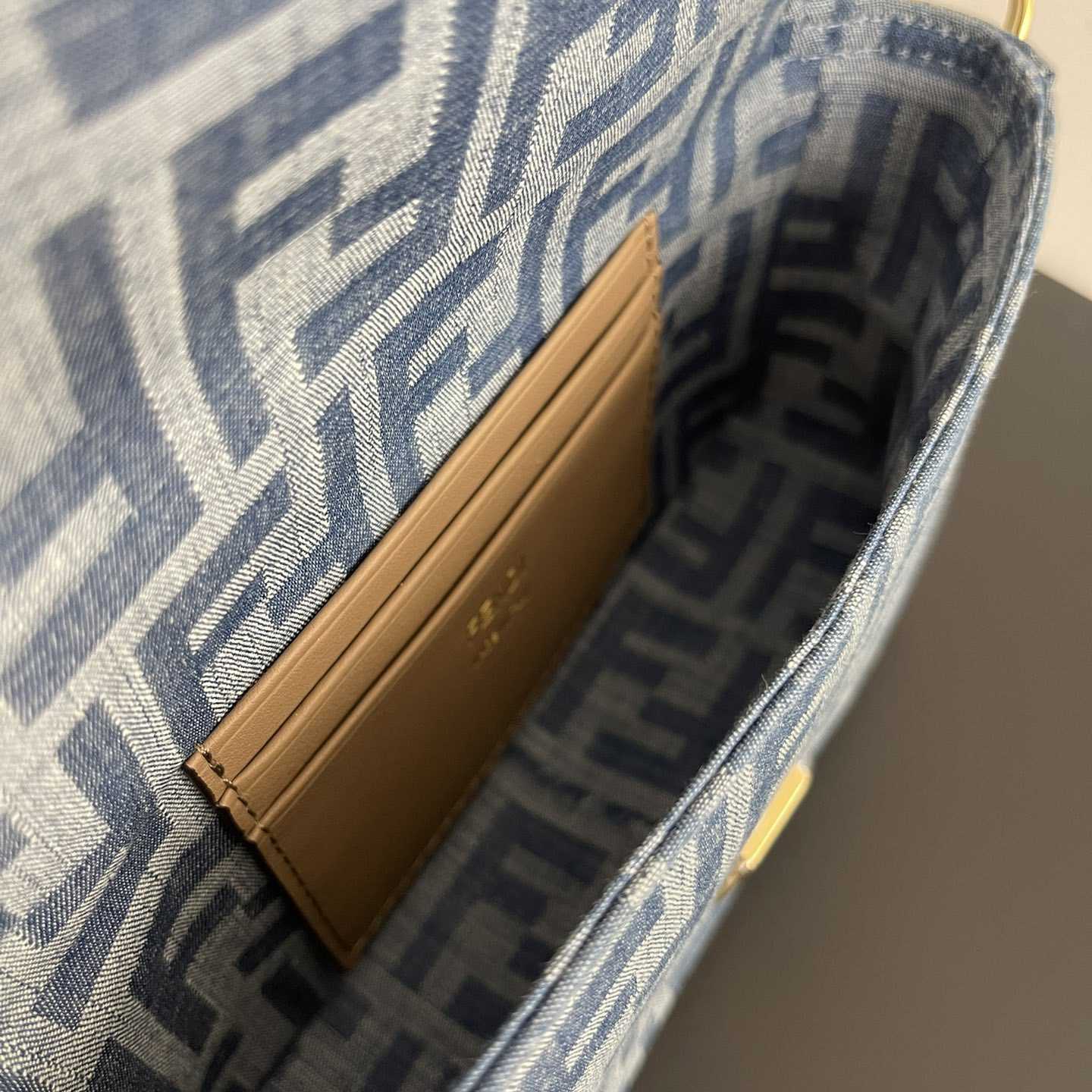 Fendi Baguette Mini Light Blue FF Denim Fabric Bag - PerfectKickZ