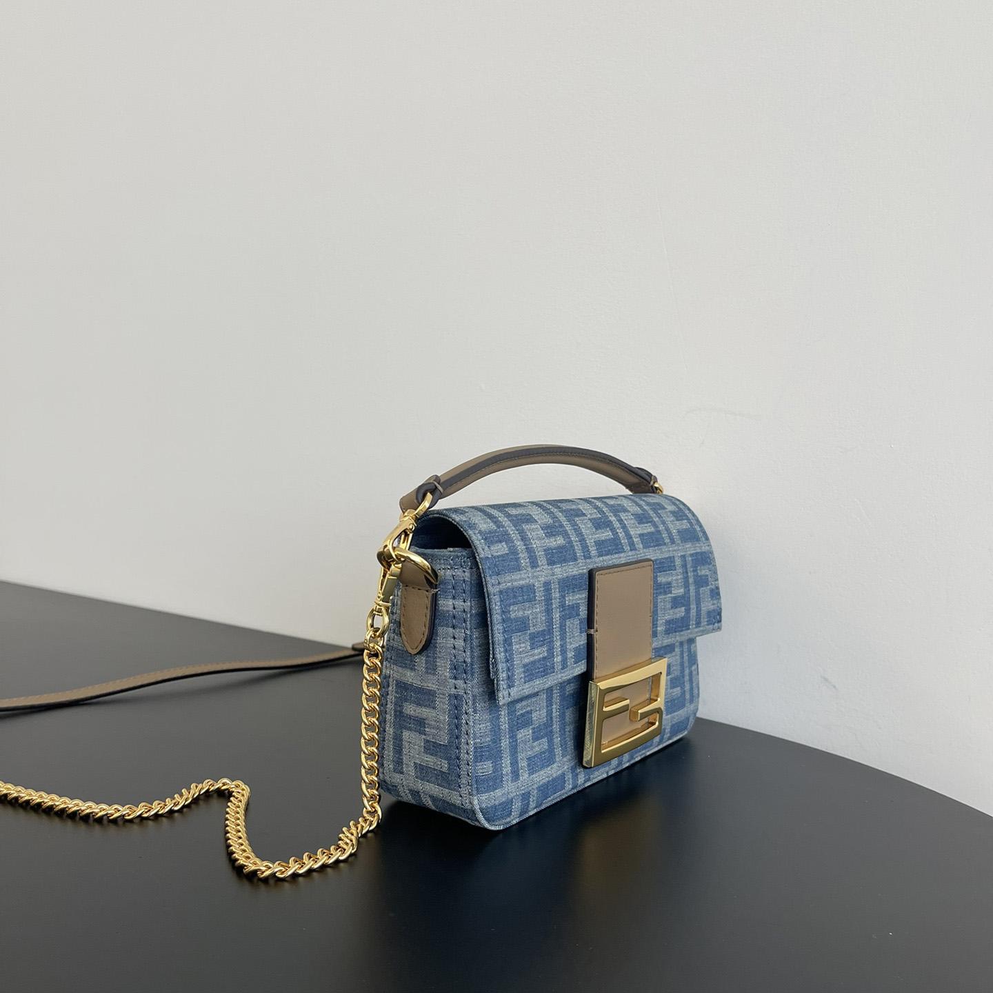 Fendi Baguette Mini Light Blue FF Denim Fabric Bag - PerfectKickZ