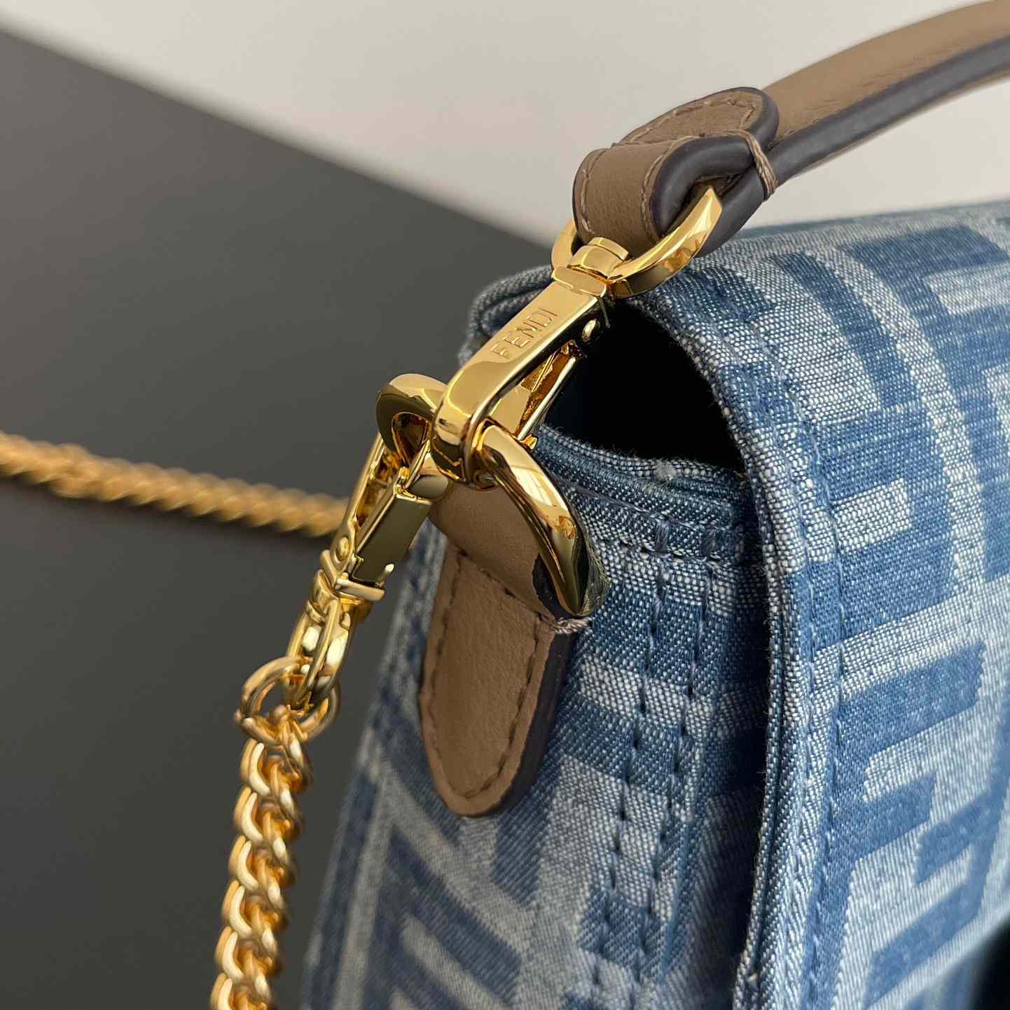 Fendi Baguette Mini Light Blue FF Denim Fabric Bag - PerfectKickZ