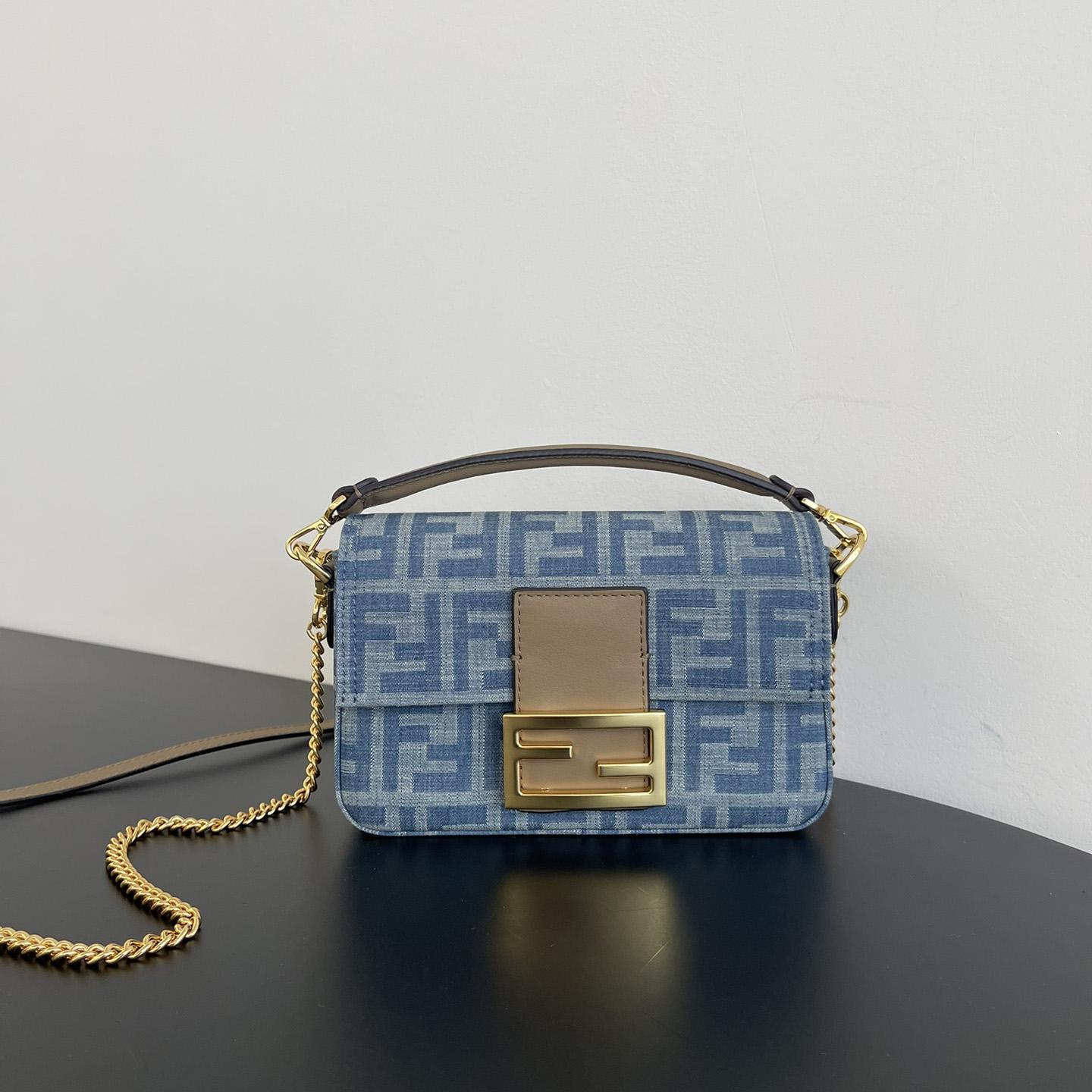 Fendi Baguette Mini Light Blue FF Denim Fabric Bag - PerfectKickZ