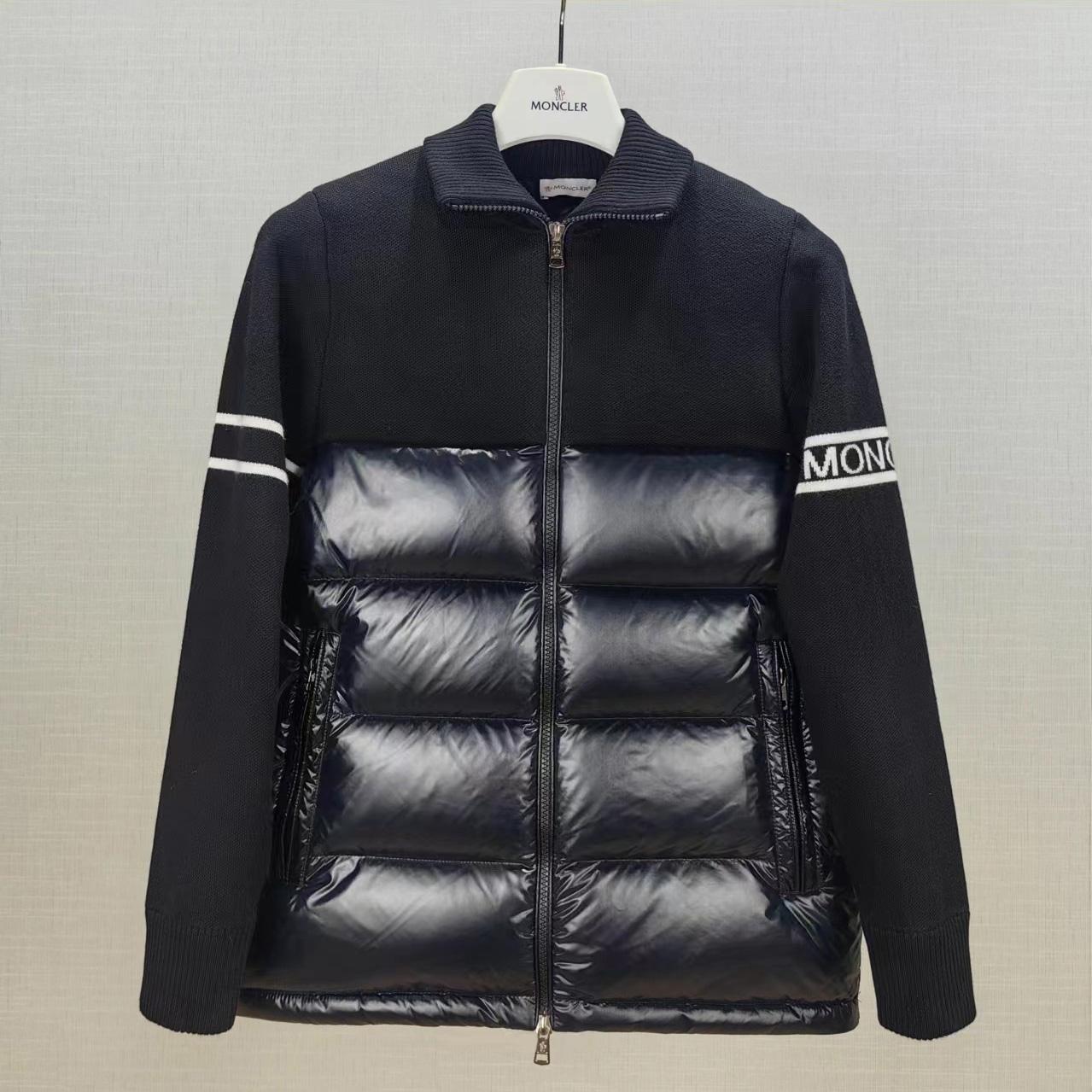 Moncler Navy Paneled Down Cardigan - PerfectKickZ
