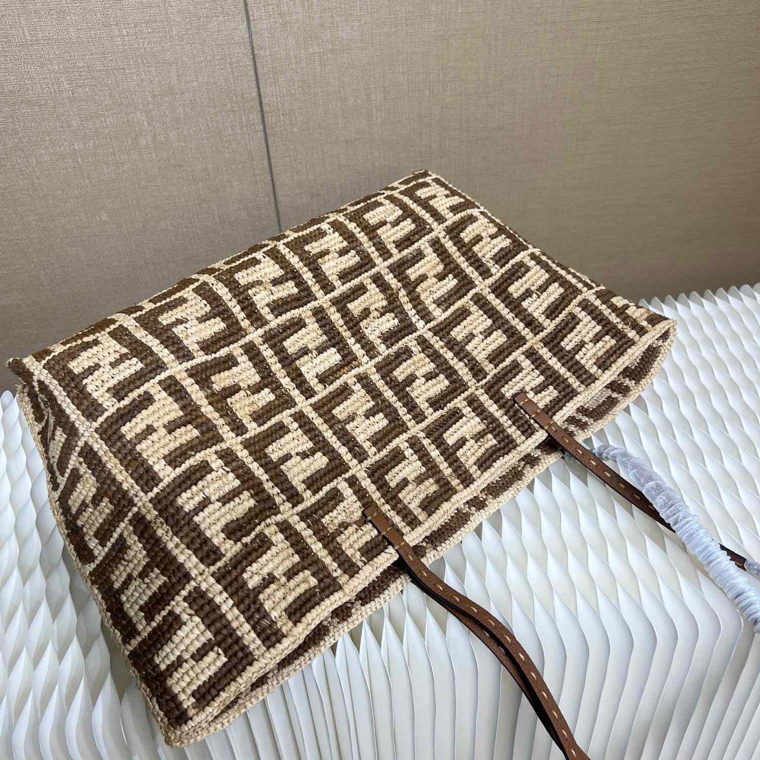 Fendi Roll Brown FF Raffia Crochet Shopper (35-32-19.5cm) - PerfectKickZ