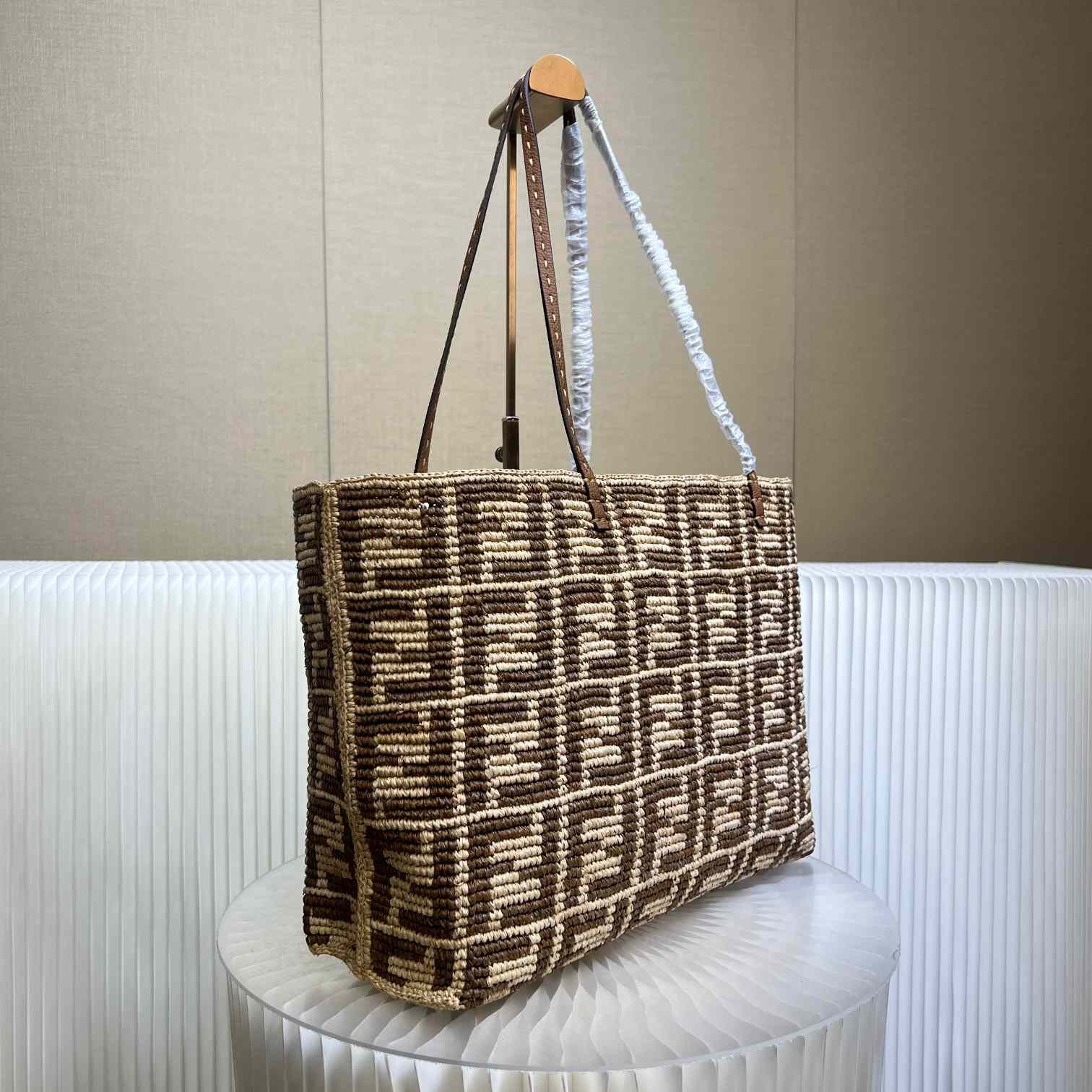 Fendi Roll Brown FF Raffia Crochet Shopper (35-32-19.5cm) - PerfectKickZ