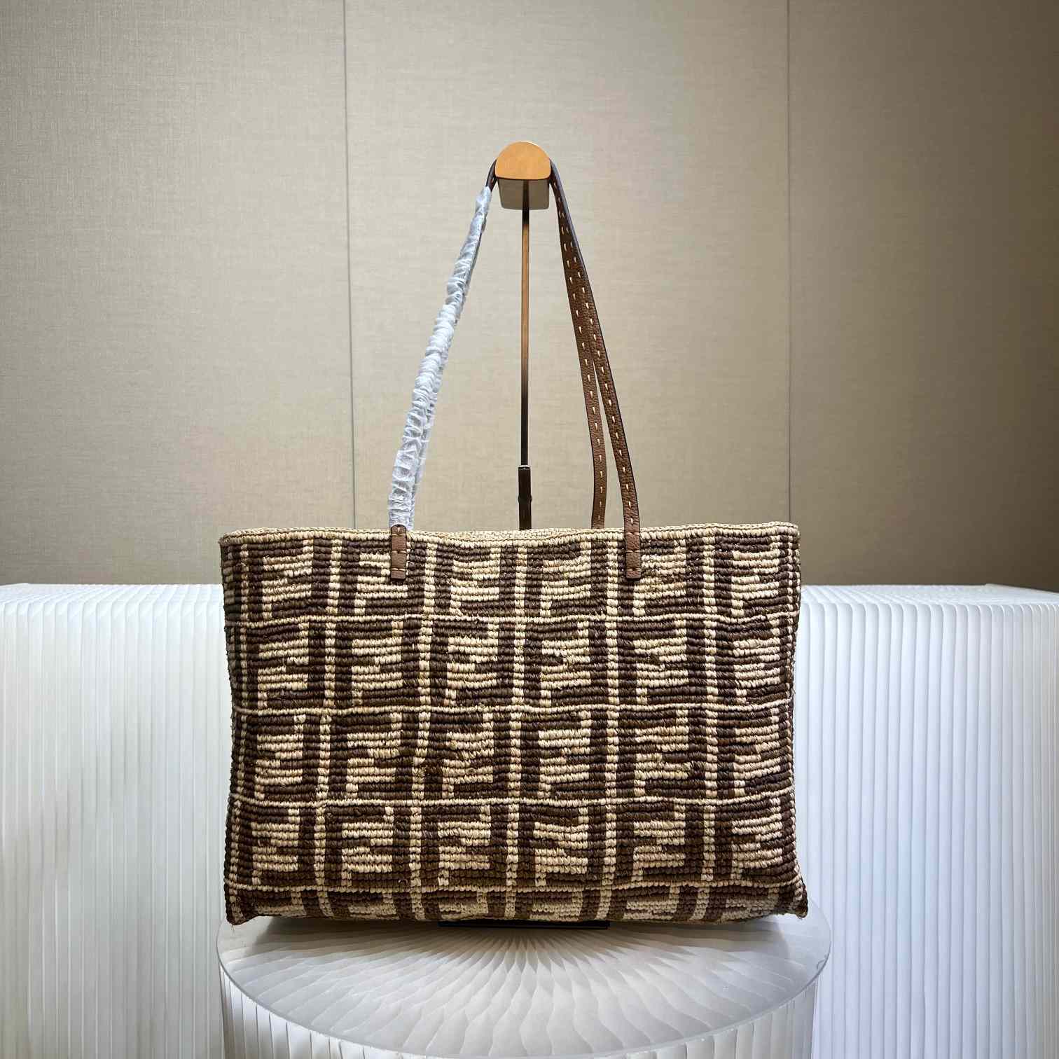 Fendi Roll Brown FF Raffia Crochet Shopper (35-32-19.5cm) - PerfectKickZ