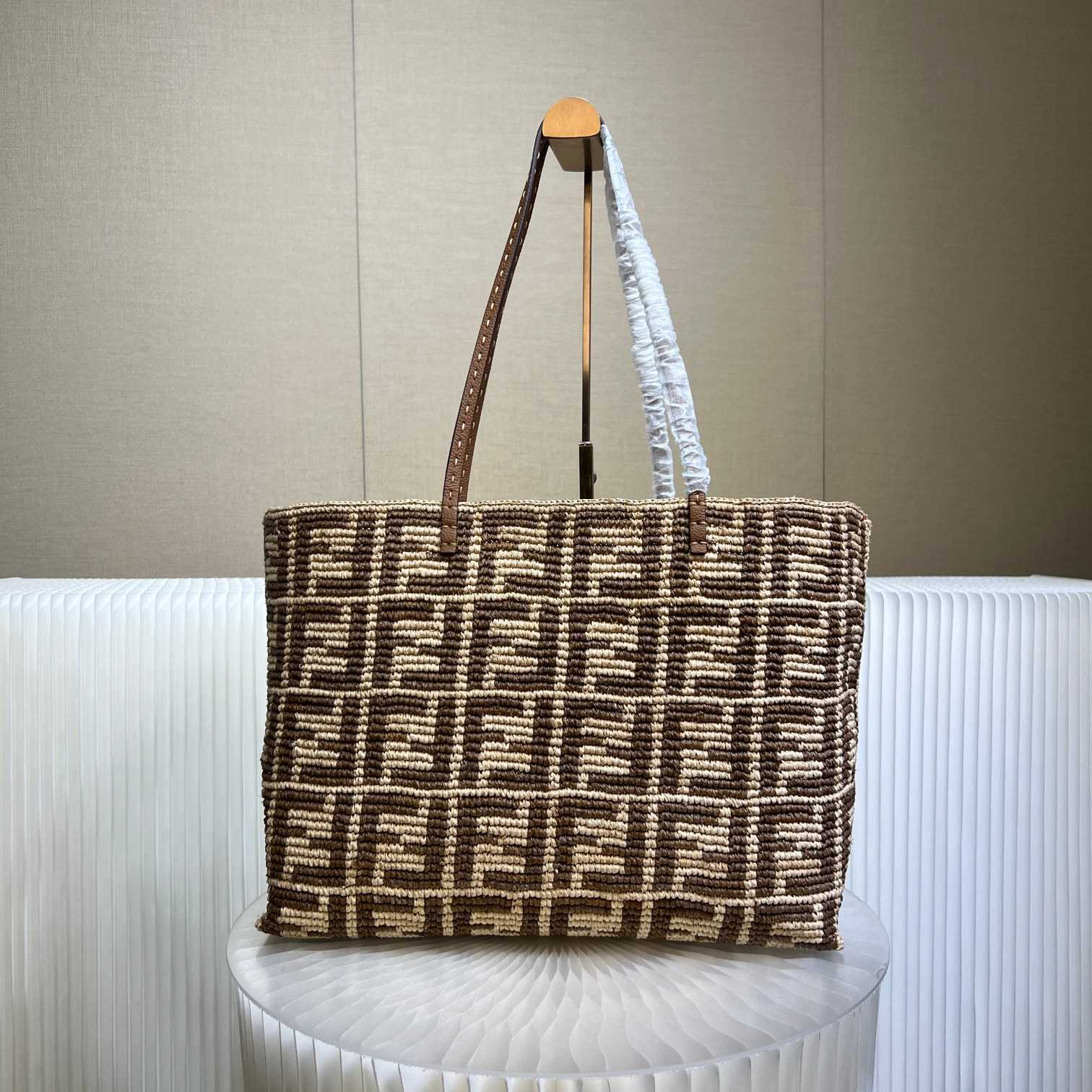 Fendi Roll Brown FF Raffia Crochet Shopper (35-32-19.5cm) - PerfectKickZ