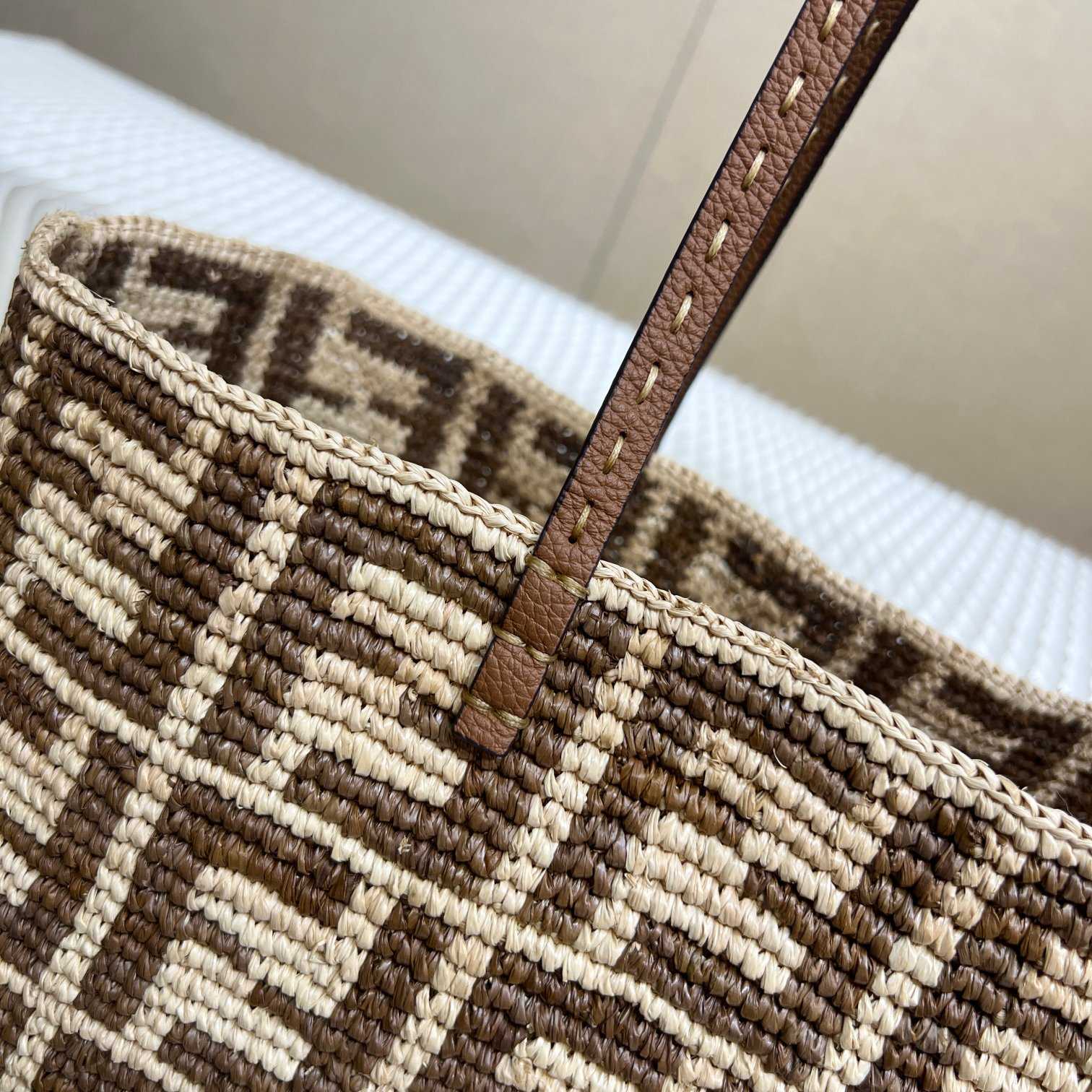 Fendi Roll Brown FF Raffia Crochet Shopper (35-32-19.5cm) - PerfectKickZ