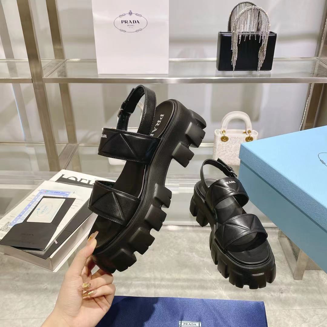 Prada Monolith Leather Platform Sandals - PerfectKickZ