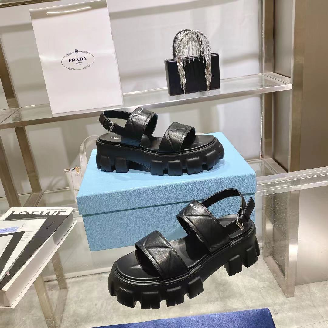 Prada Monolith Leather Platform Sandals - PerfectKickZ