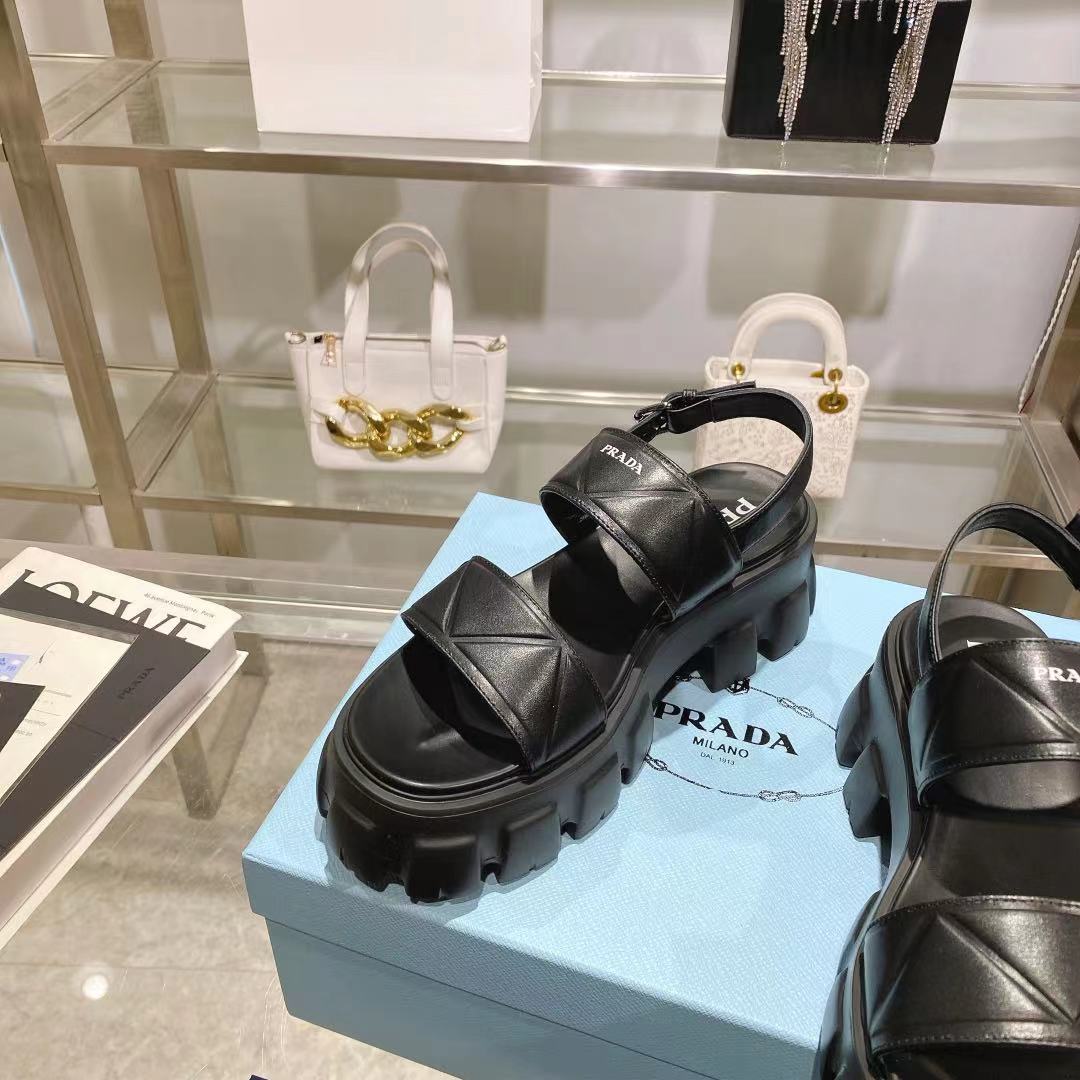 Prada Monolith Leather Platform Sandals - PerfectKickZ