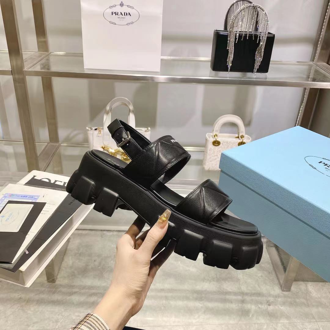 Prada Monolith Leather Platform Sandals - PerfectKickZ