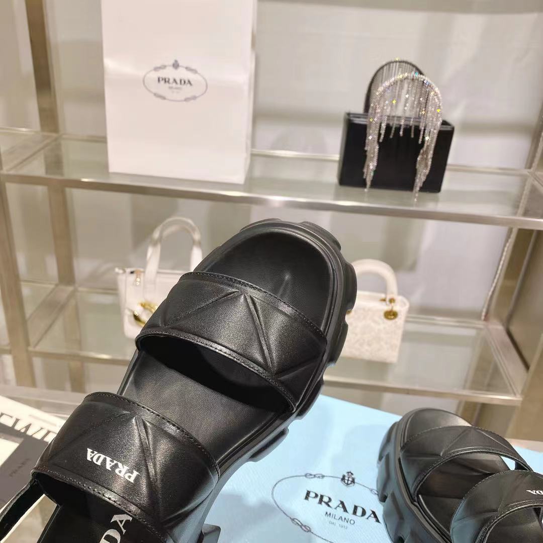Prada Monolith Leather Platform Sandals - PerfectKickZ