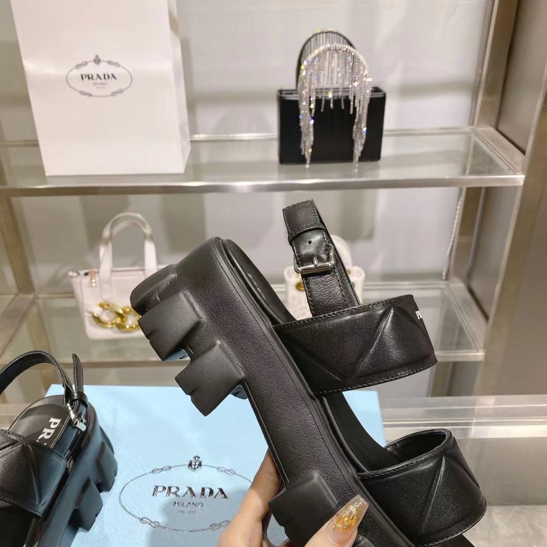 Prada Monolith Leather Platform Sandals - PerfectKickZ