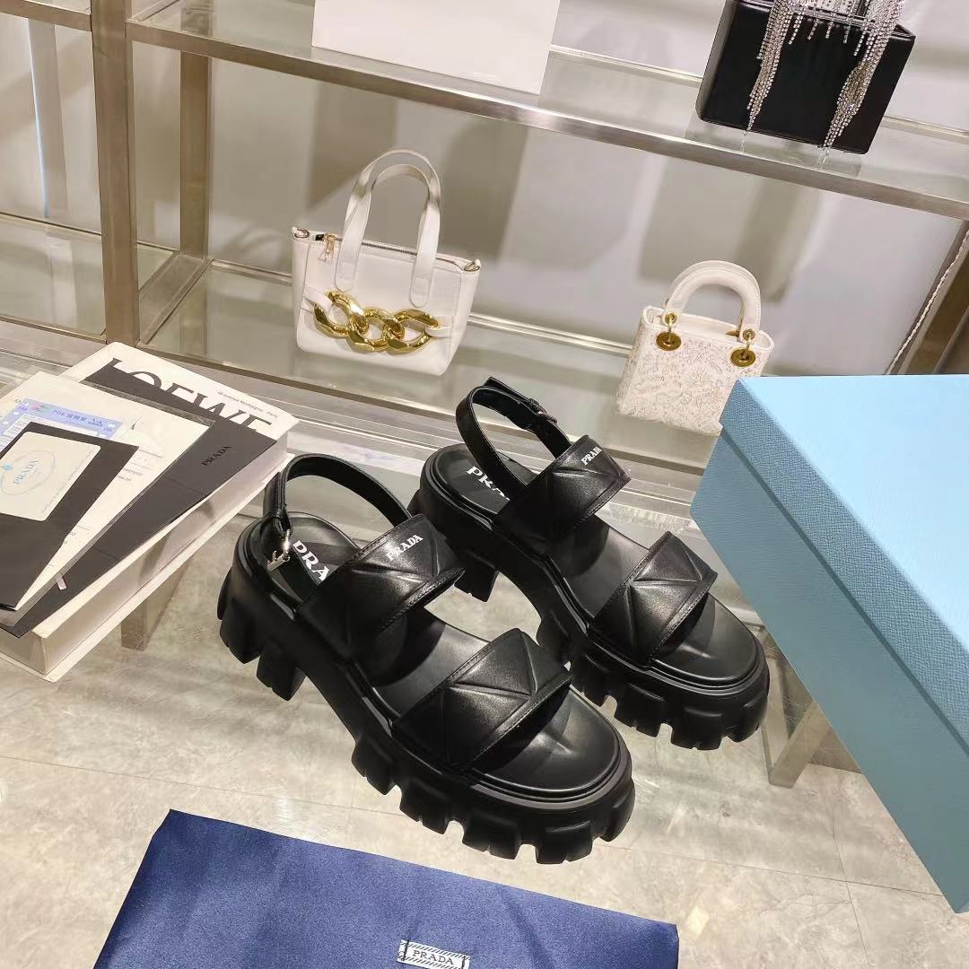 Prada Monolith Leather Platform Sandals - PerfectKickZ