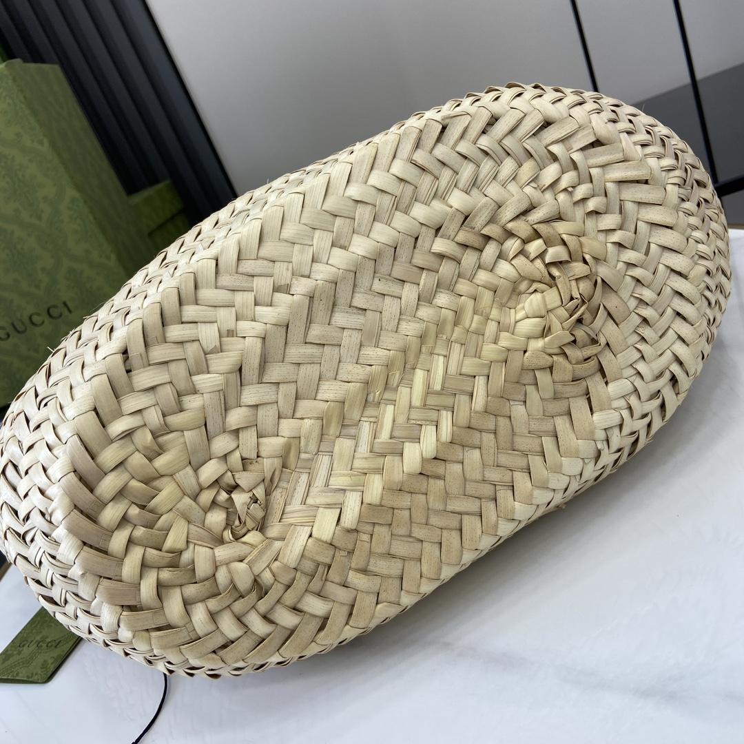 Gucci Small Straw Tote With Gucci Logo - PerfectKickZ