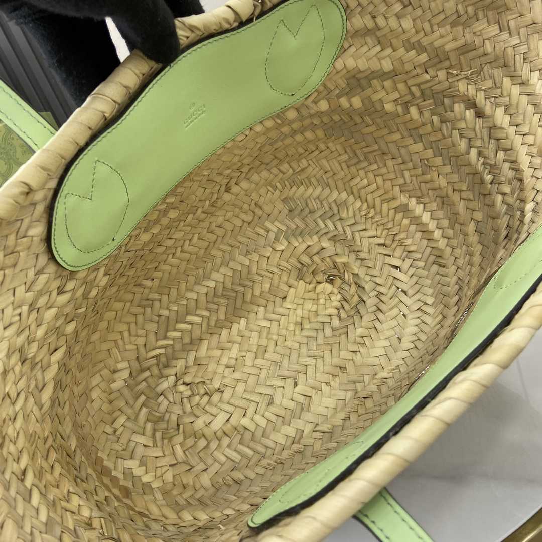 Gucci Small Straw Tote With Gucci Logo - PerfectKickZ