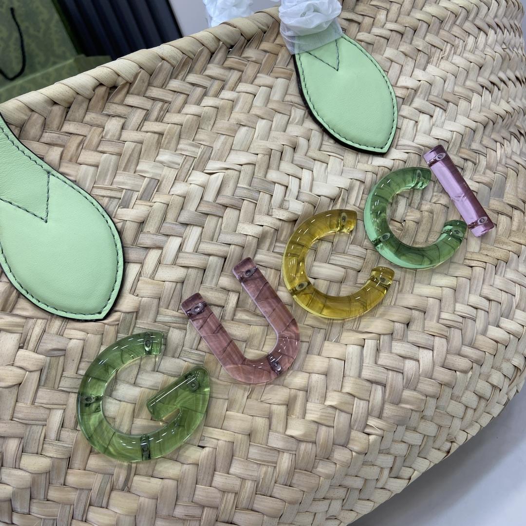 Gucci Small Straw Tote With Gucci Logo - PerfectKickZ