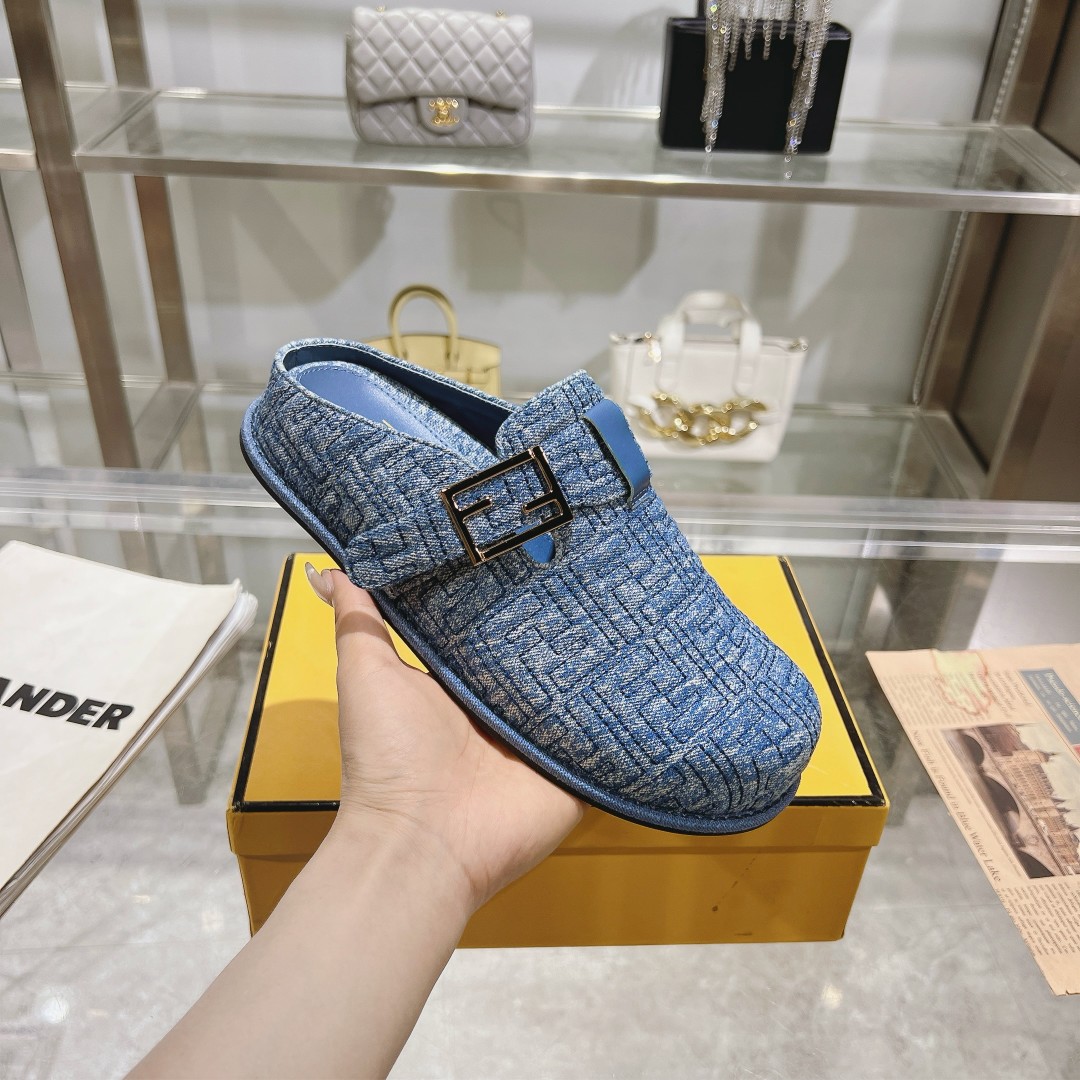 Fendi Feel Blue Denim Mules - PerfectKickZ