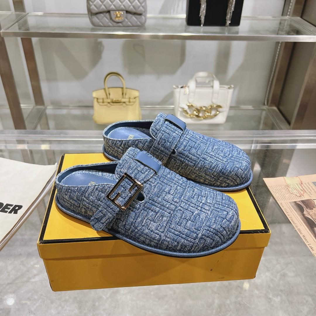 Fendi Feel Blue Denim Mules - PerfectKickZ