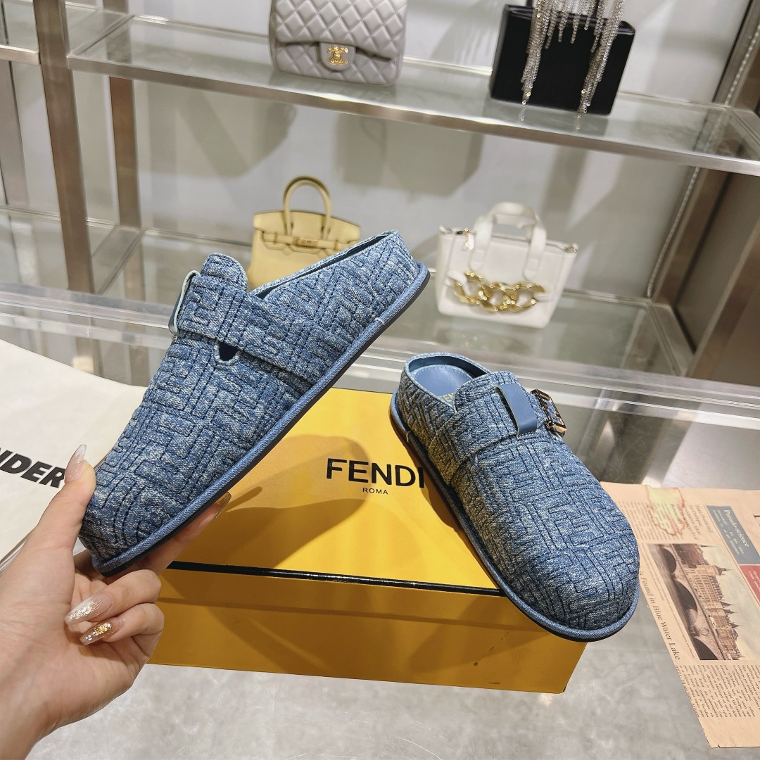 Fendi Feel Blue Denim Mules - PerfectKickZ