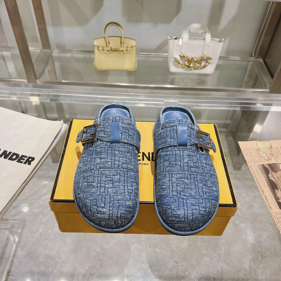 Fendi Feel Blue Denim Mules - PerfectKickZ