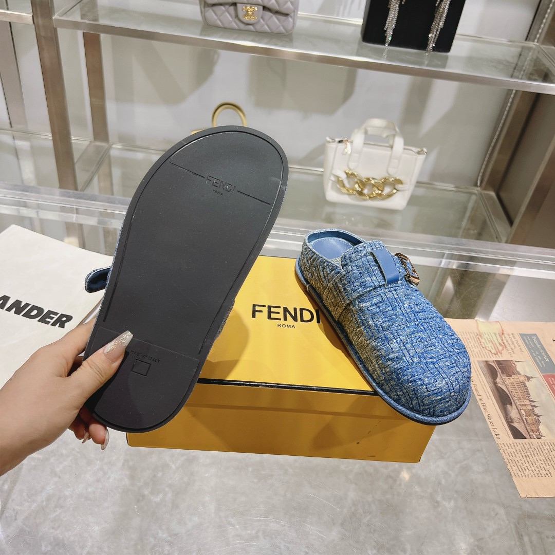 Fendi Feel Blue Denim Mules - PerfectKickZ