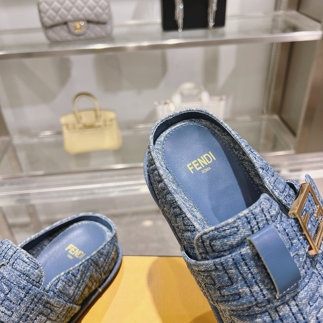 Fendi Feel Blue Denim Mules - PerfectKickZ