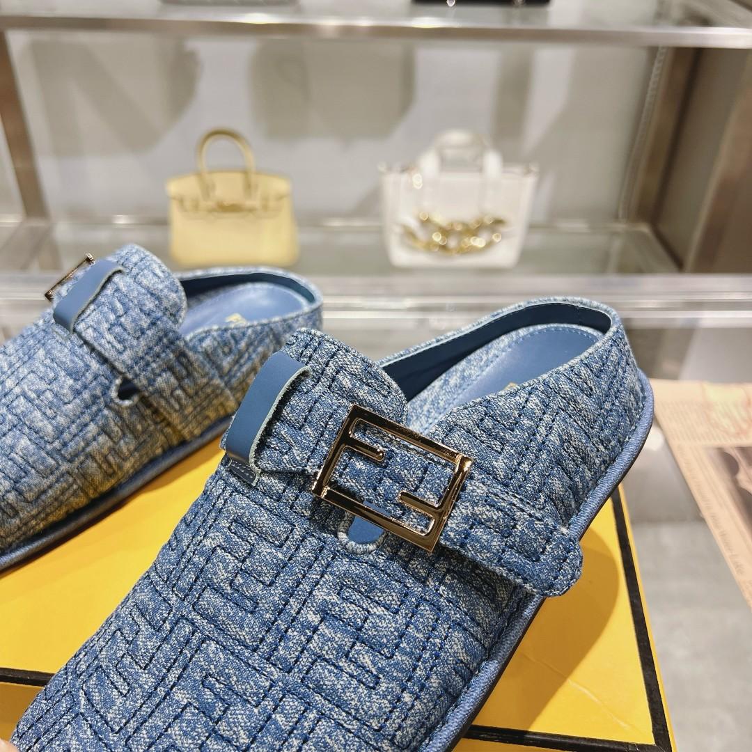 Fendi Feel Blue Denim Mules - PerfectKickZ
