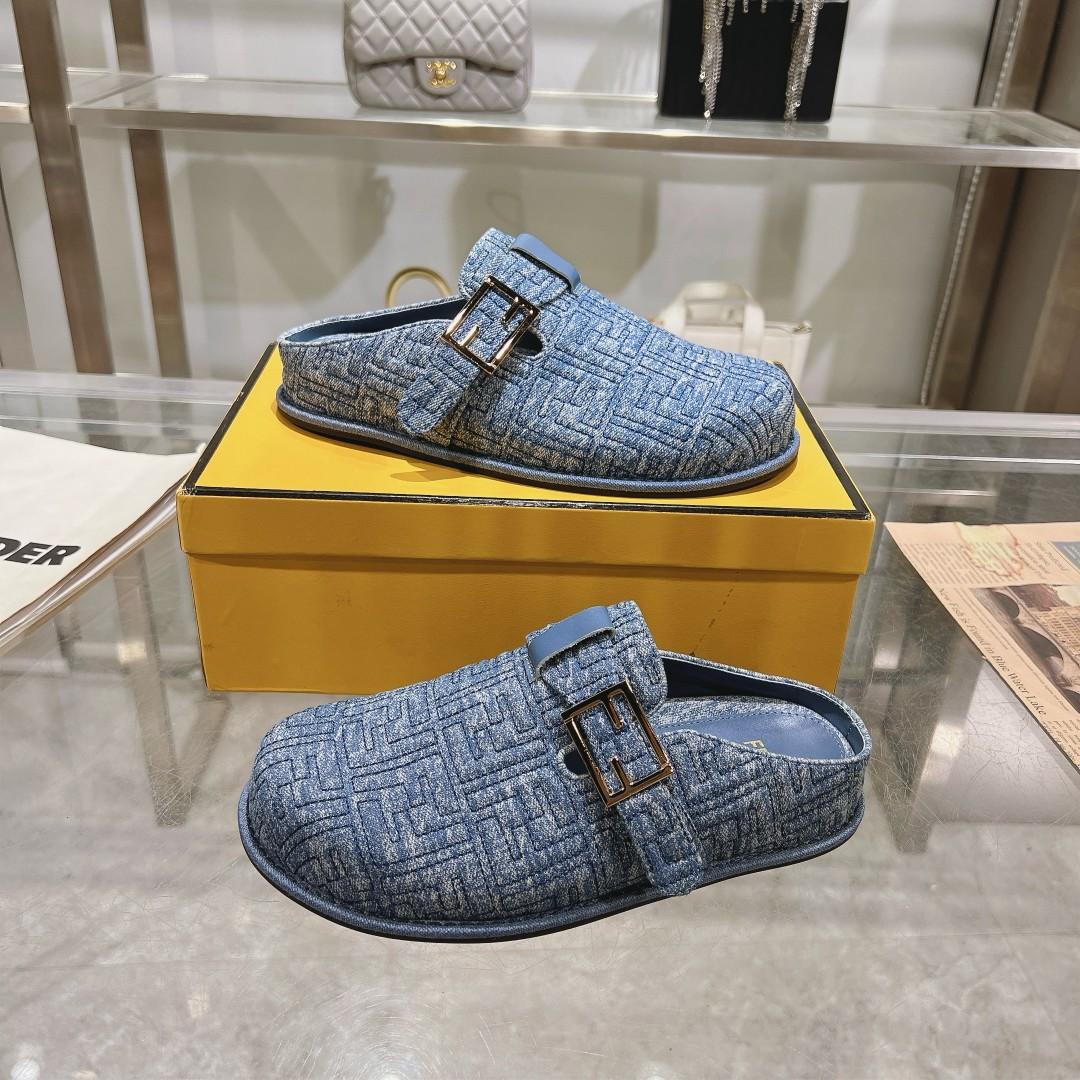 Fendi Feel Blue Denim Mules - PerfectKickZ