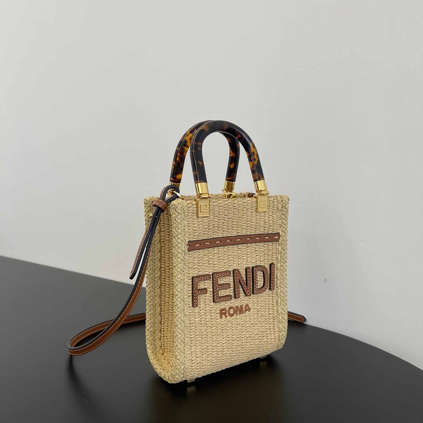 Fendi Mini Sunshine Shopper Beige Cotton Fiber Mini-bag - PerfectKickZ