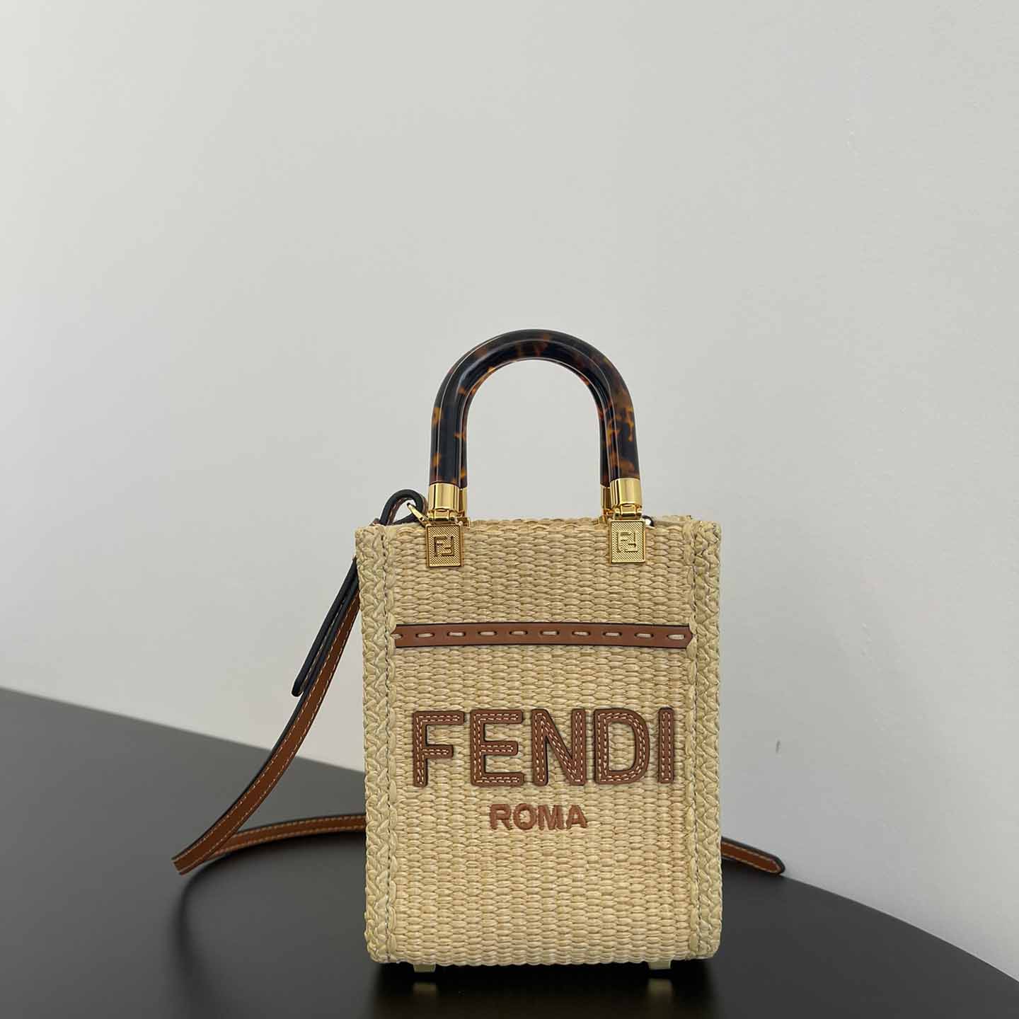 Fendi Mini Sunshine Shopper Beige Cotton Fiber Mini-bag - PerfectKickZ