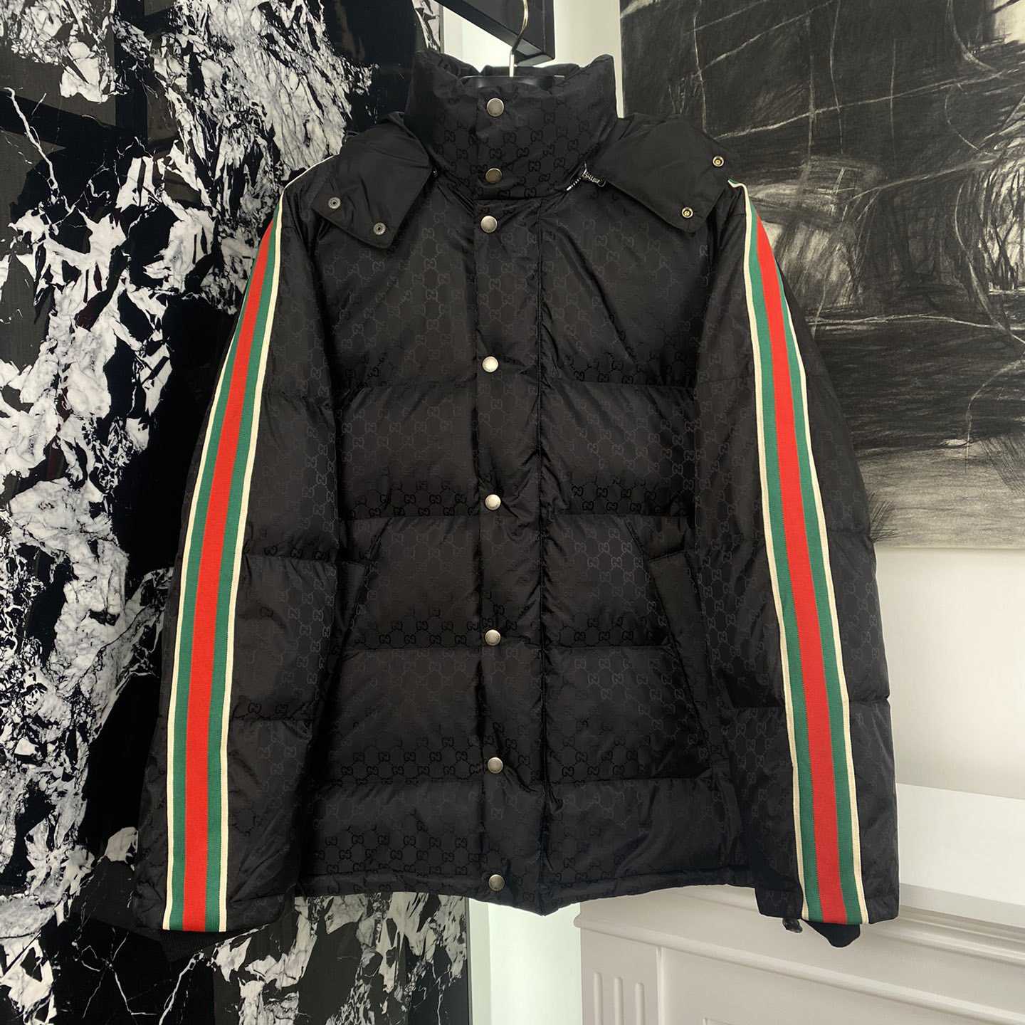 Gucci GG Nylon Jacquard Jacket With Web - PerfectKickZ