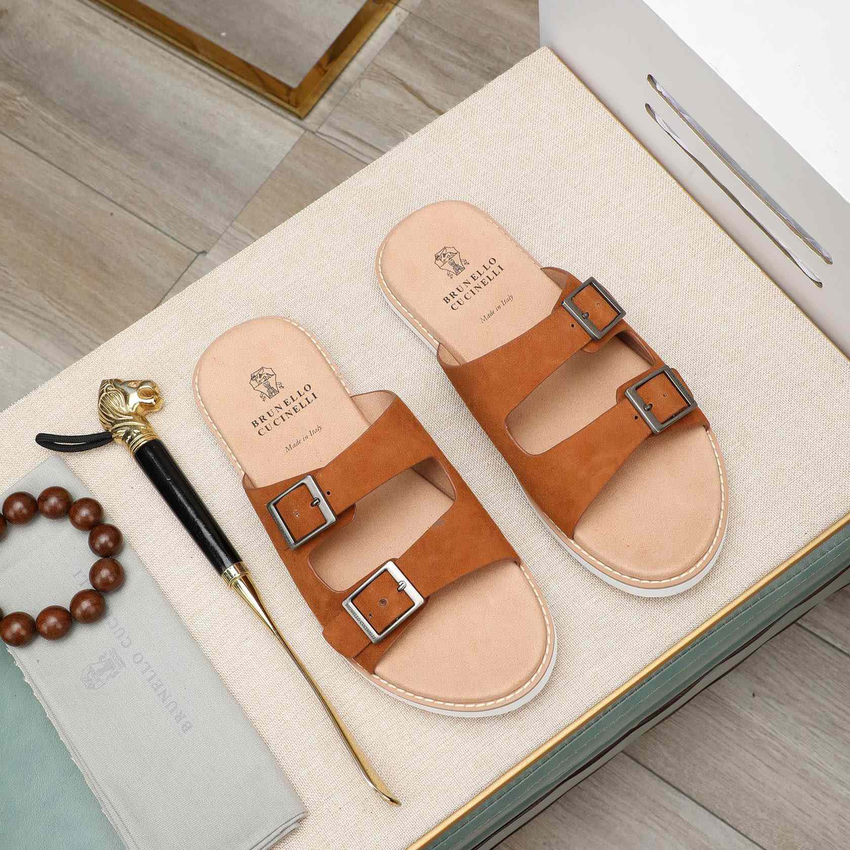 Brunello Cucinelli Buckled Suede Sandals - PerfectKickZ