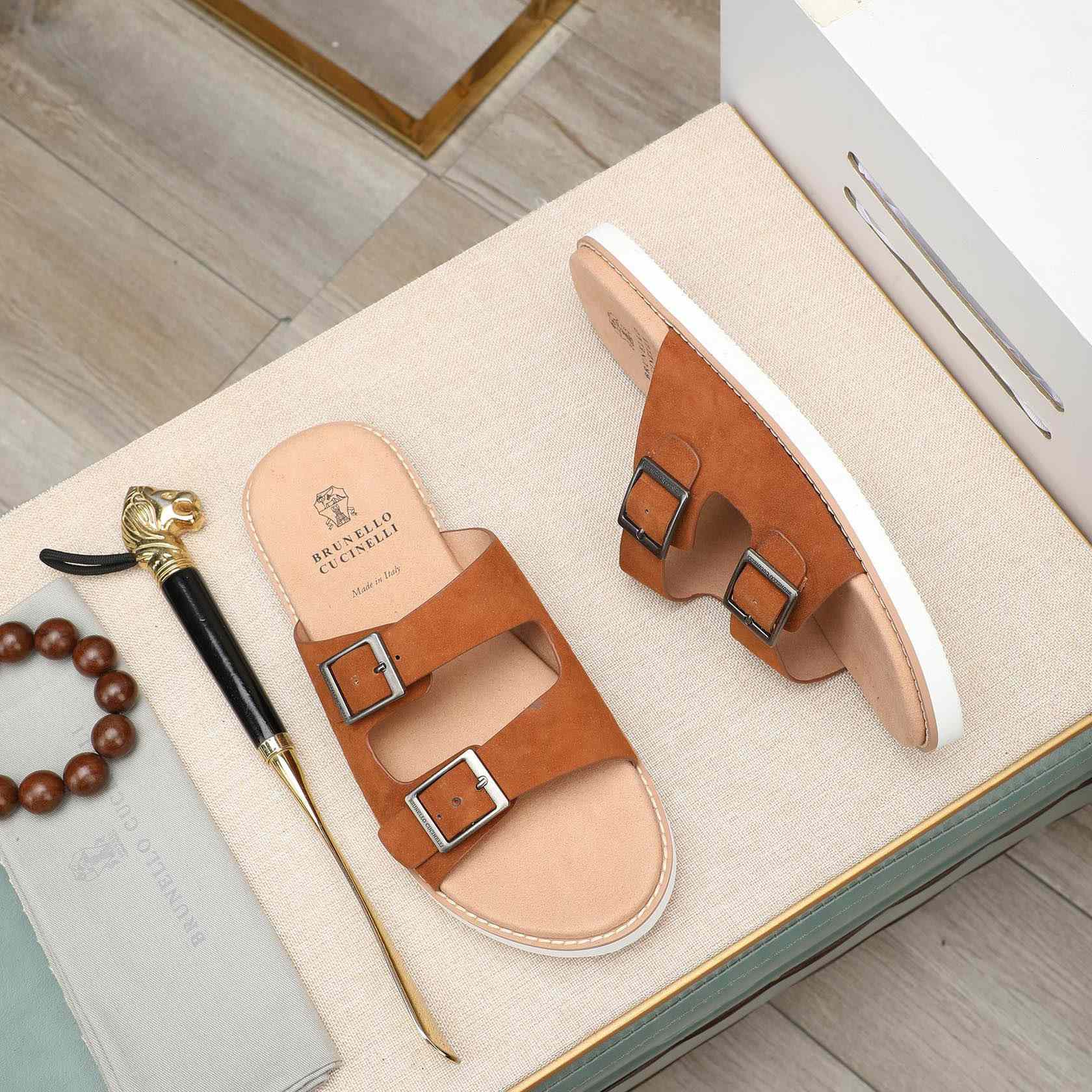 Brunello Cucinelli Buckled Suede Sandals - PerfectKickZ
