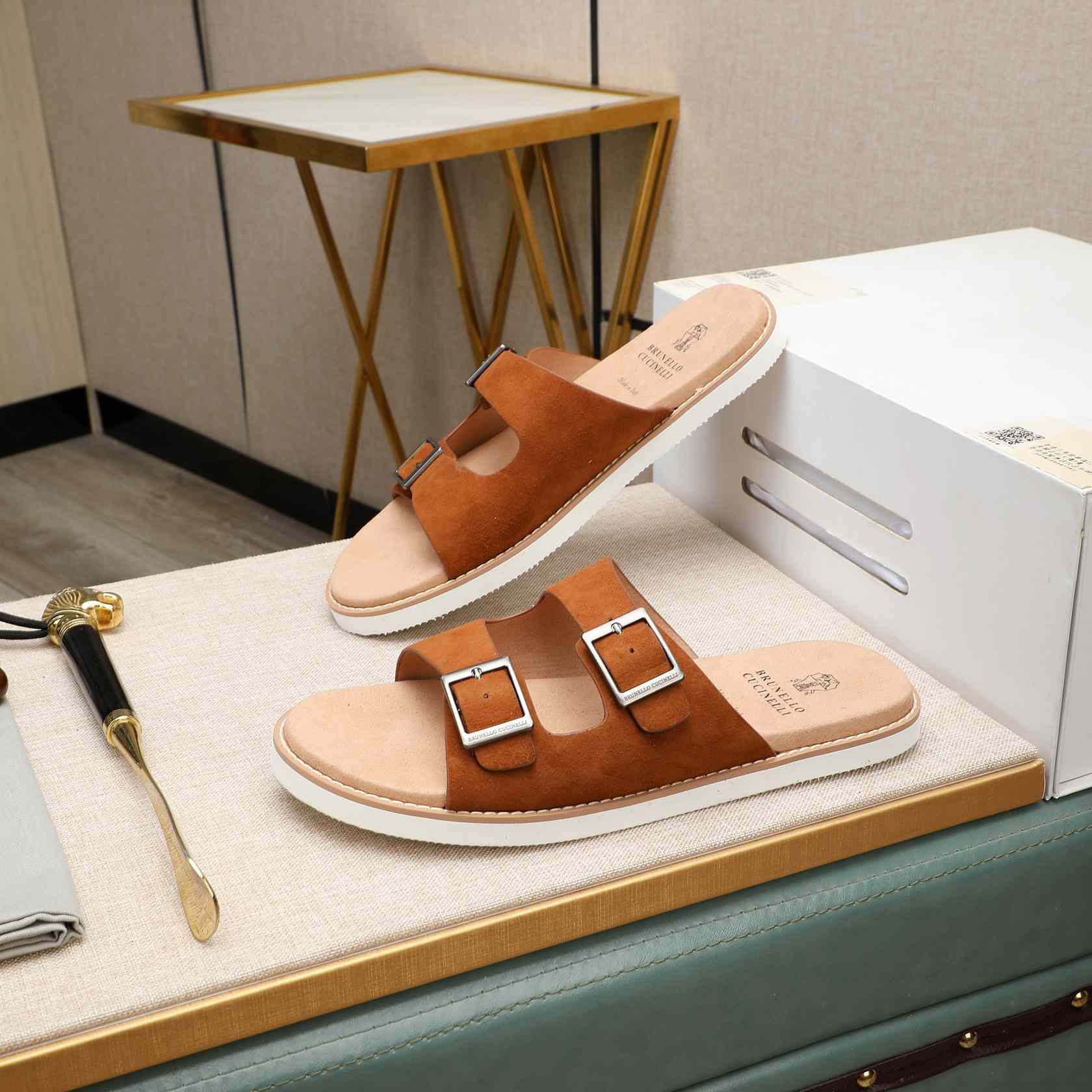 Brunello Cucinelli Buckled Suede Sandals - PerfectKickZ