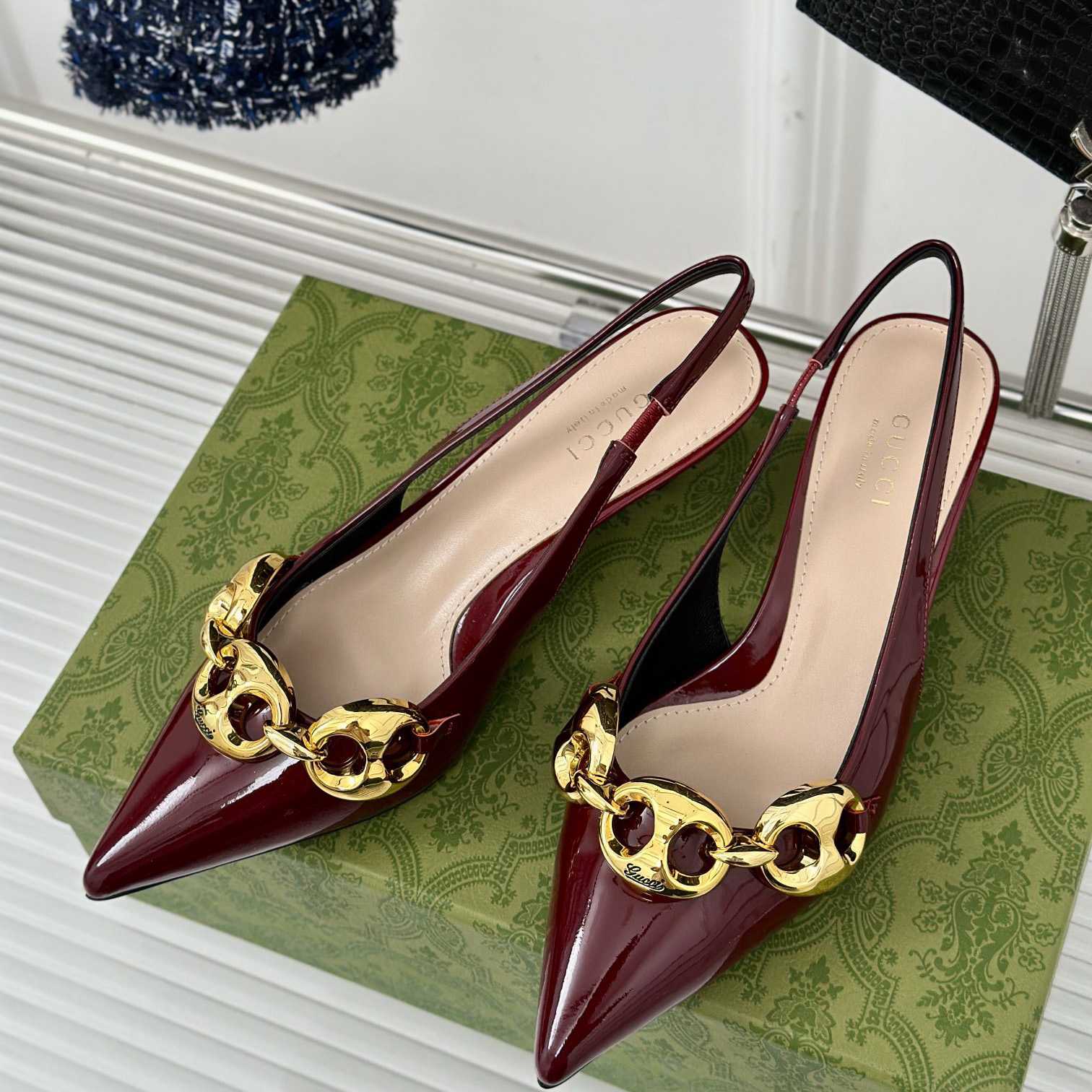 Gucci Women's Slingback With Marina Chain  - PerfectKickZ