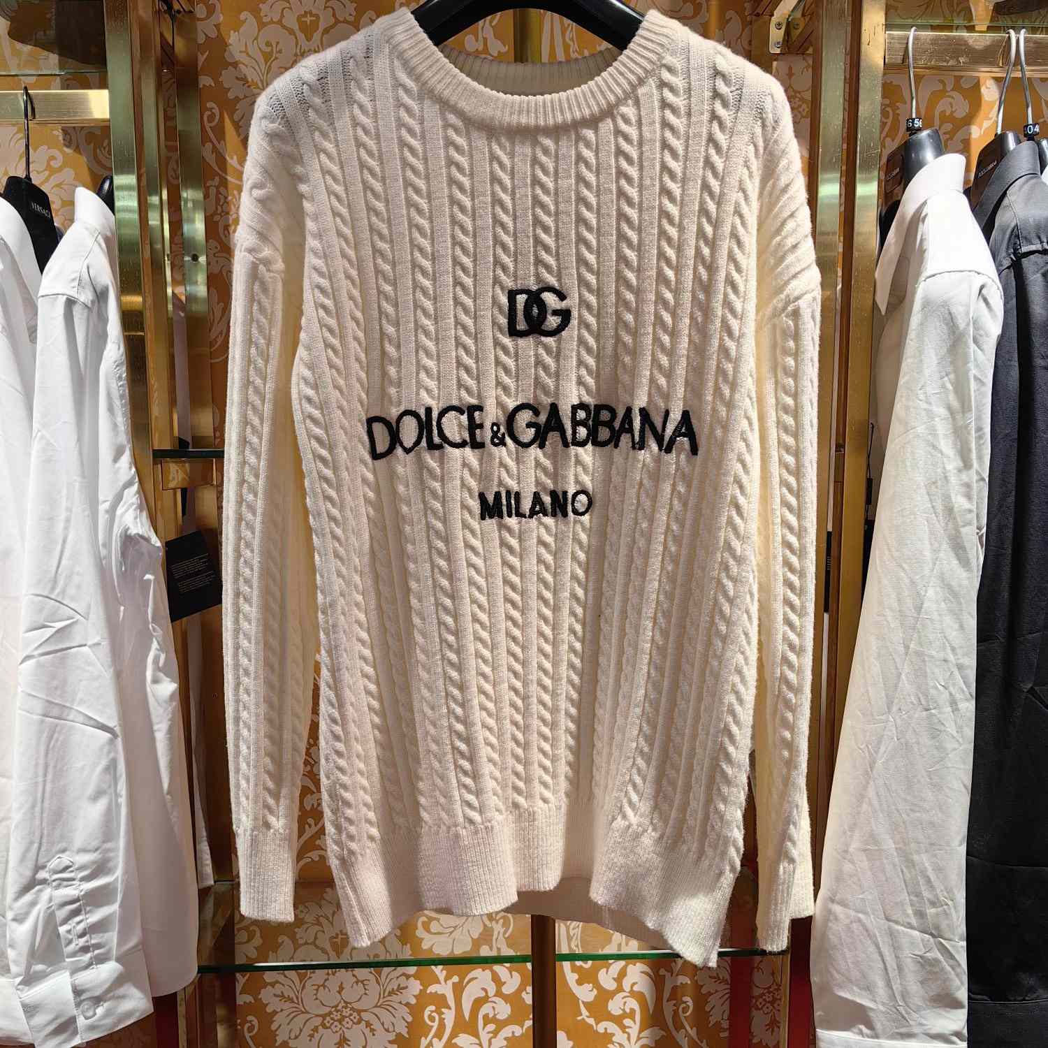 Dolce & Gabbana White Logo-embroidery Virgin Wool Jumper - PerfectKickZ
