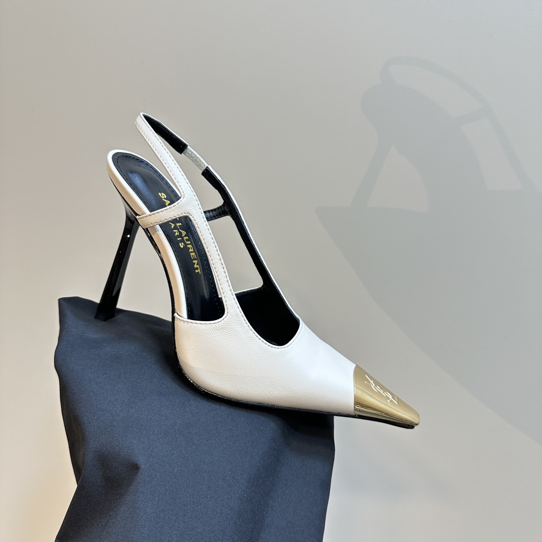 Saint Laurent Women's White Jeanne 100 Leather Slingback Pumps - PerfectKickZ