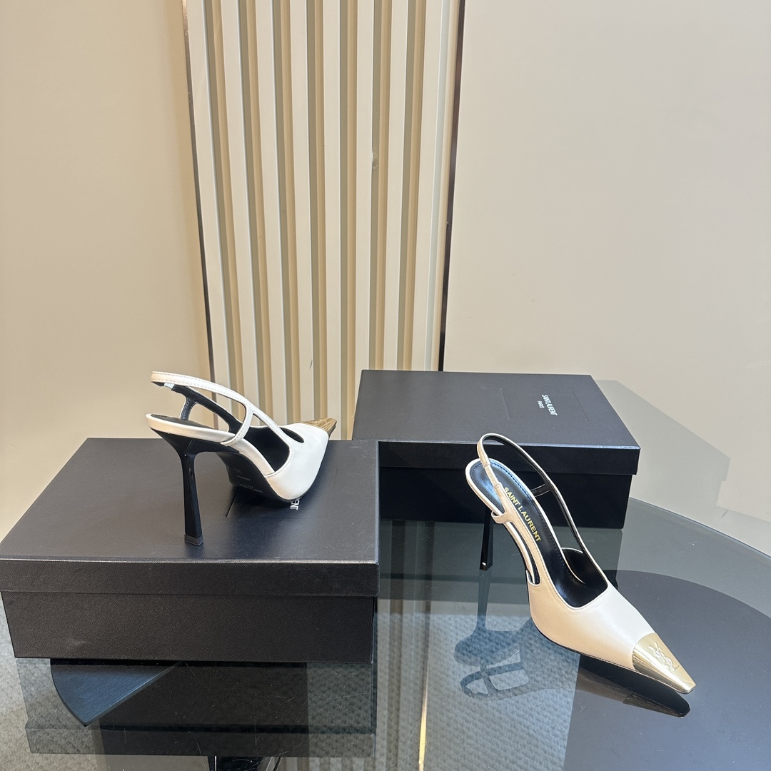 Saint Laurent Women's White Jeanne 100 Leather Slingback Pumps - PerfectKickZ