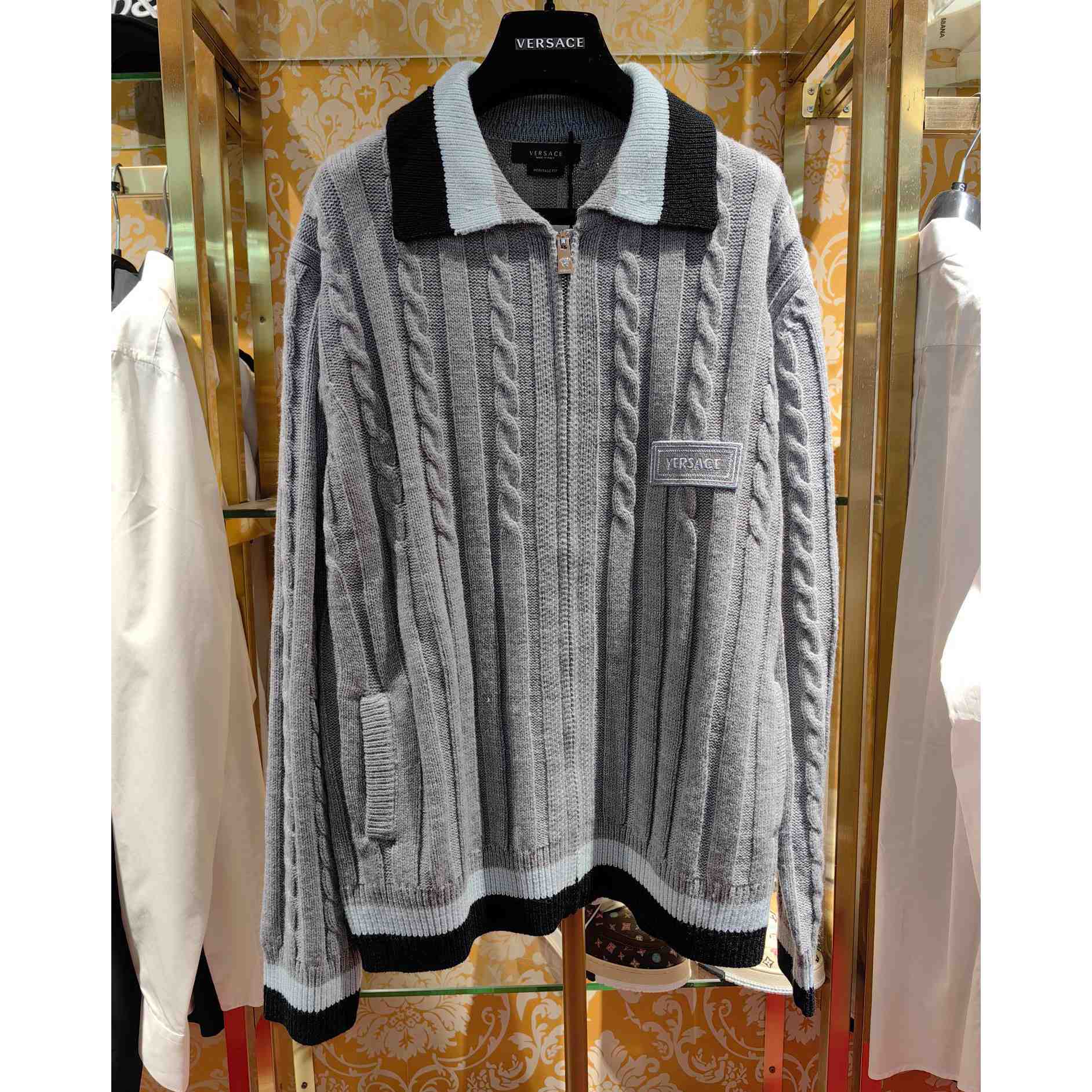 Versace 90s Vintage Logo Knit Zip Jumper - PerfectKickZ