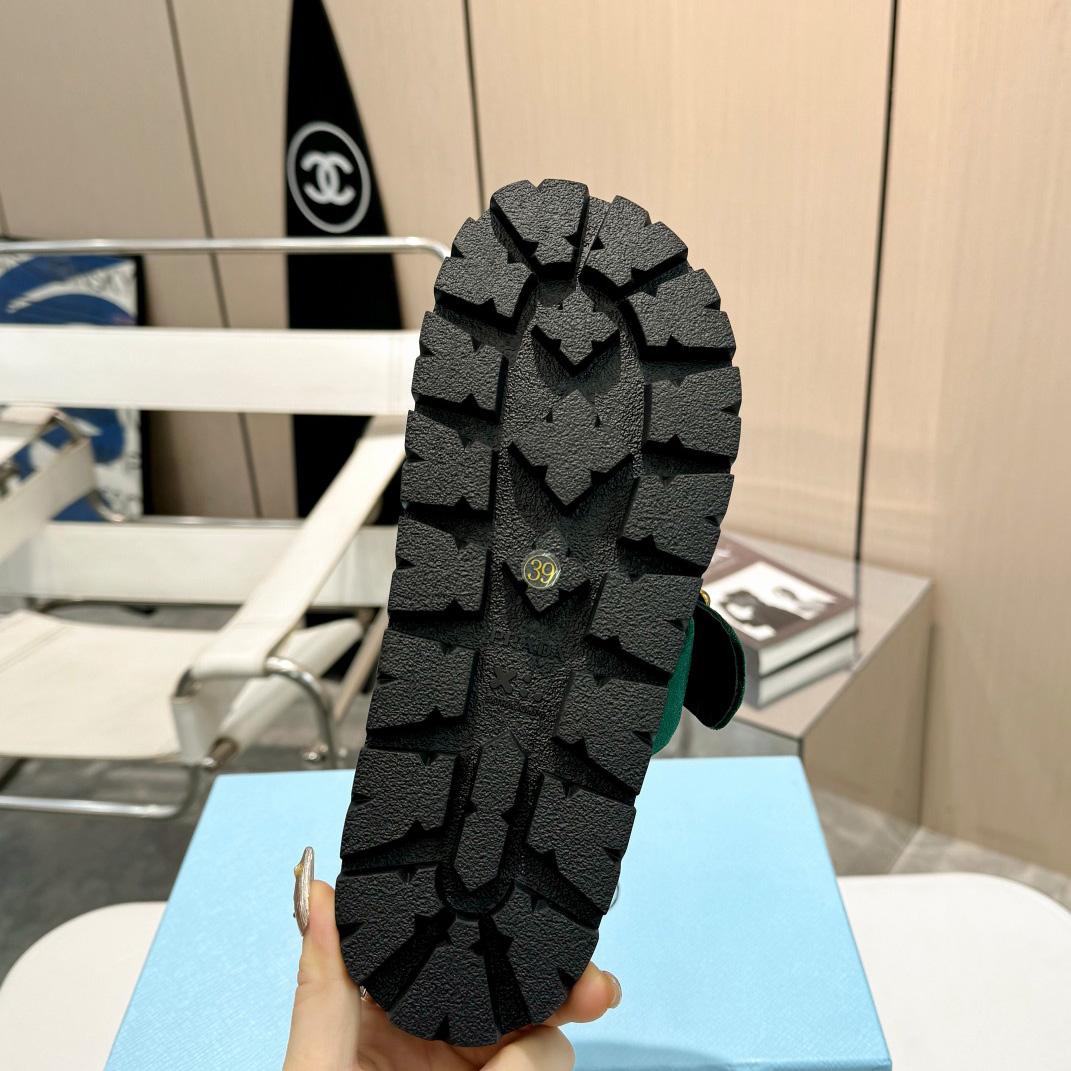 Prada Green Velvet Buckle Slides - PerfectKickZ