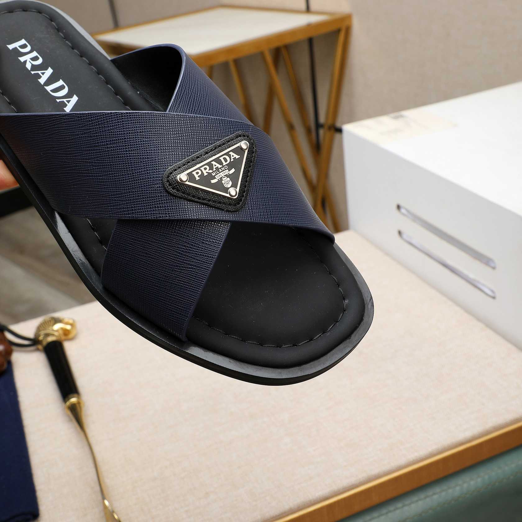 Prada Saffiano Leather Crisscross Sandals - PerfectKickZ