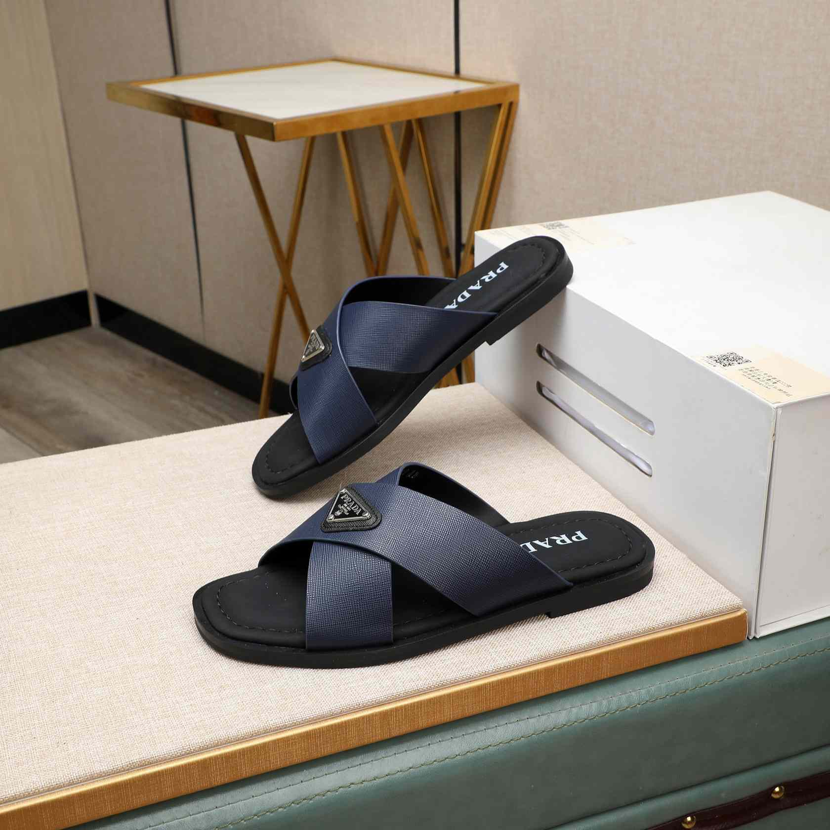 Prada Saffiano Leather Crisscross Sandals - PerfectKickZ