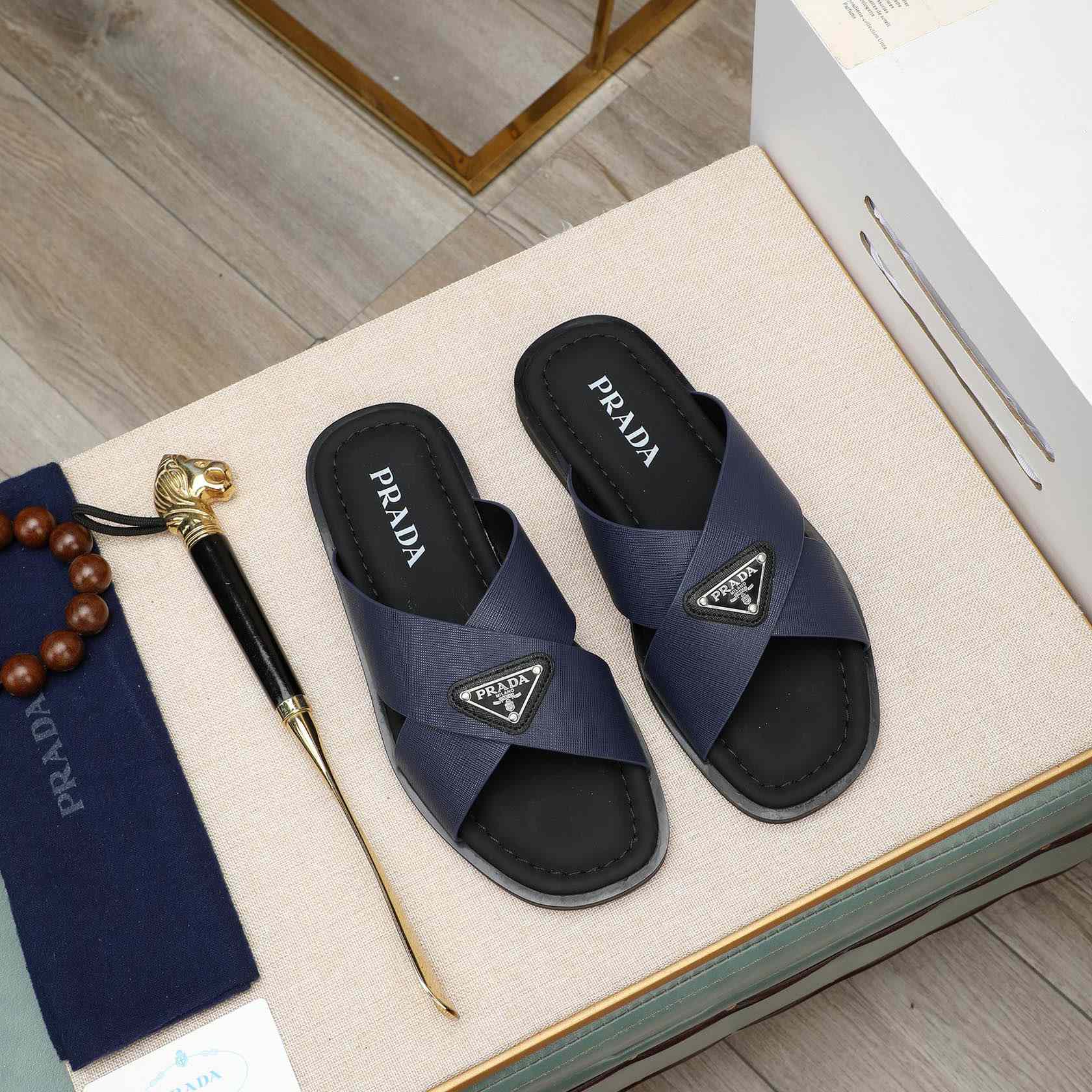 Prada Saffiano Leather Crisscross Sandals - PerfectKickZ