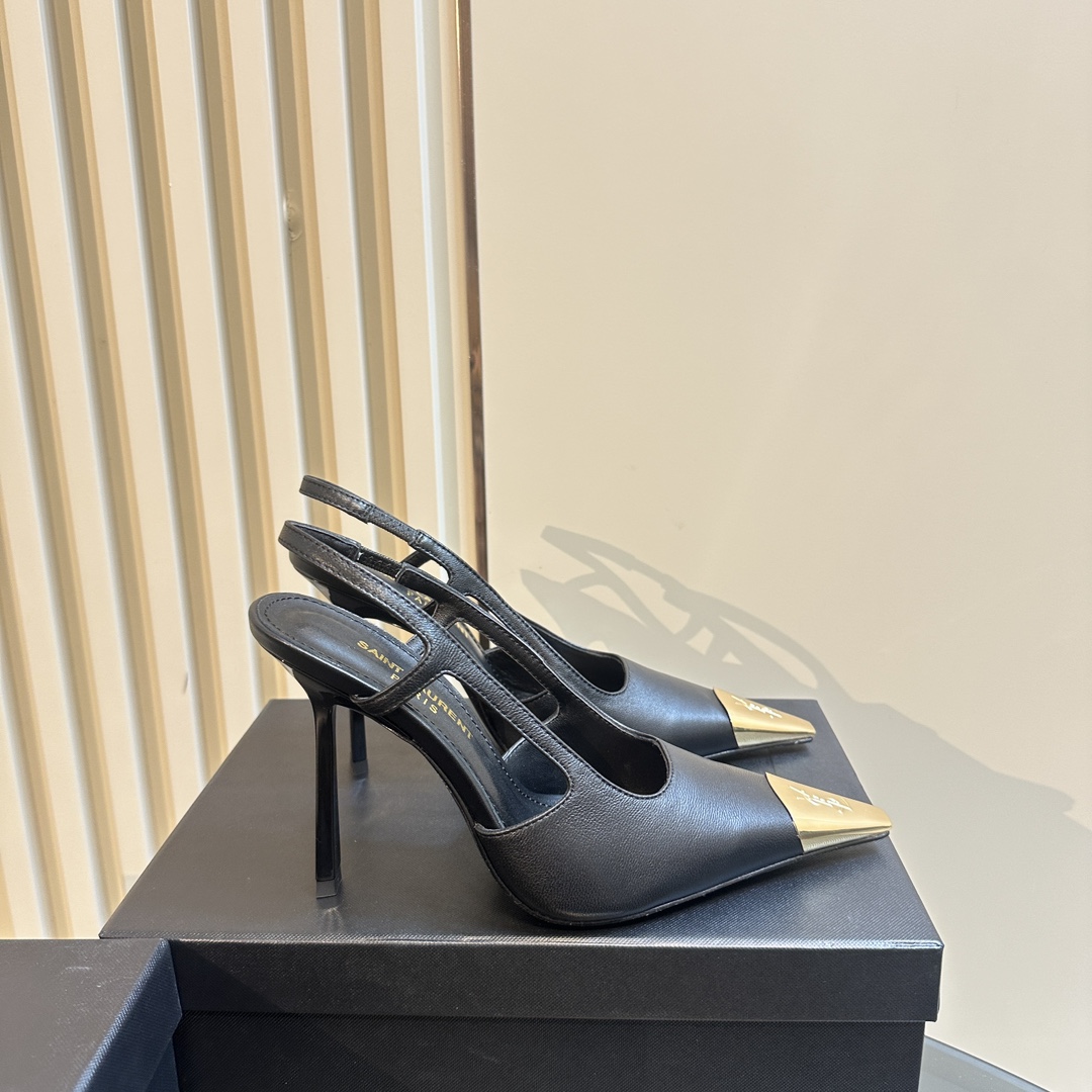 Saint Laurent Women's Black Jeanne 100 Leather Slingback Pumps - PerfectKickZ